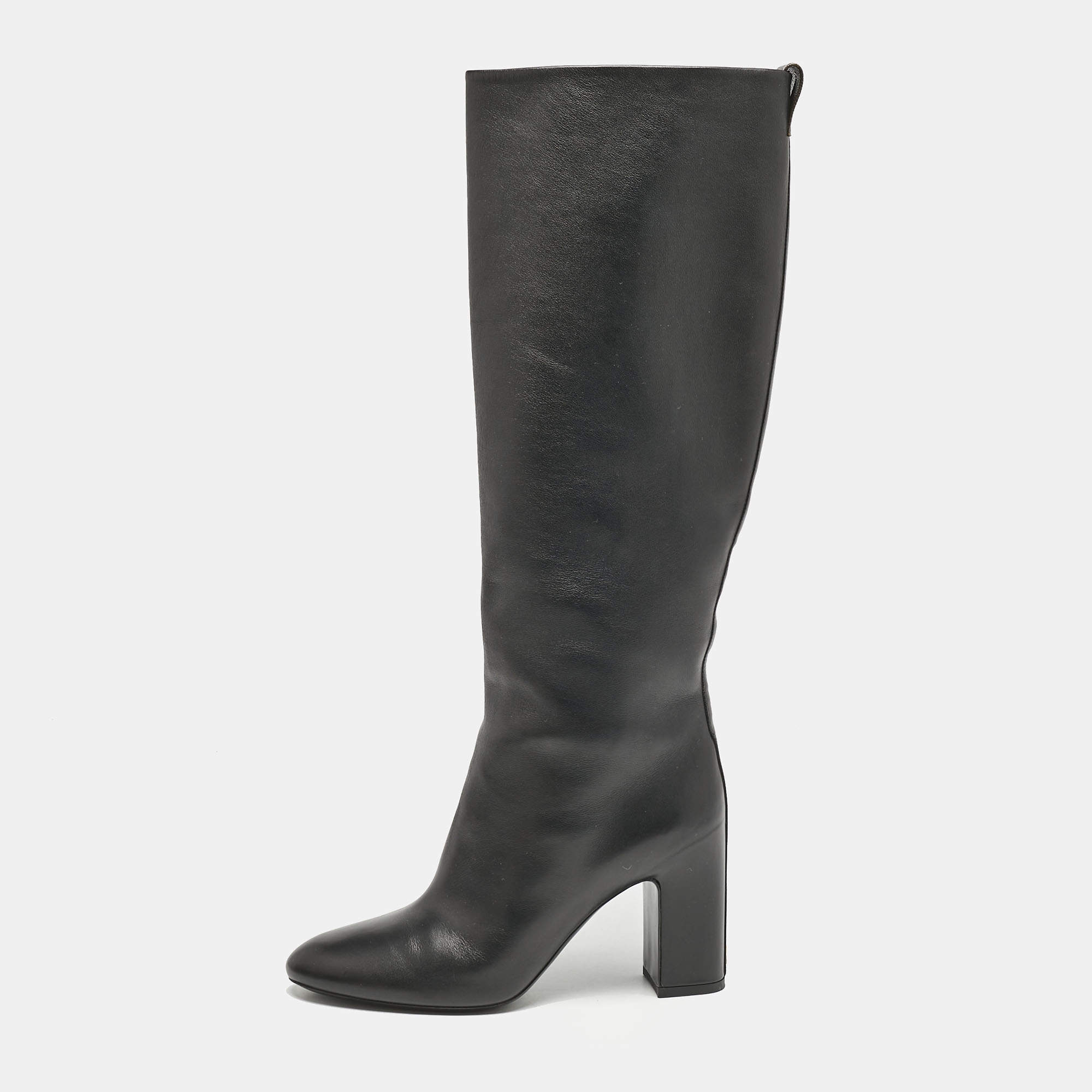 Louis Vuitton Black Leather Donna Knee Length Boots Size 39