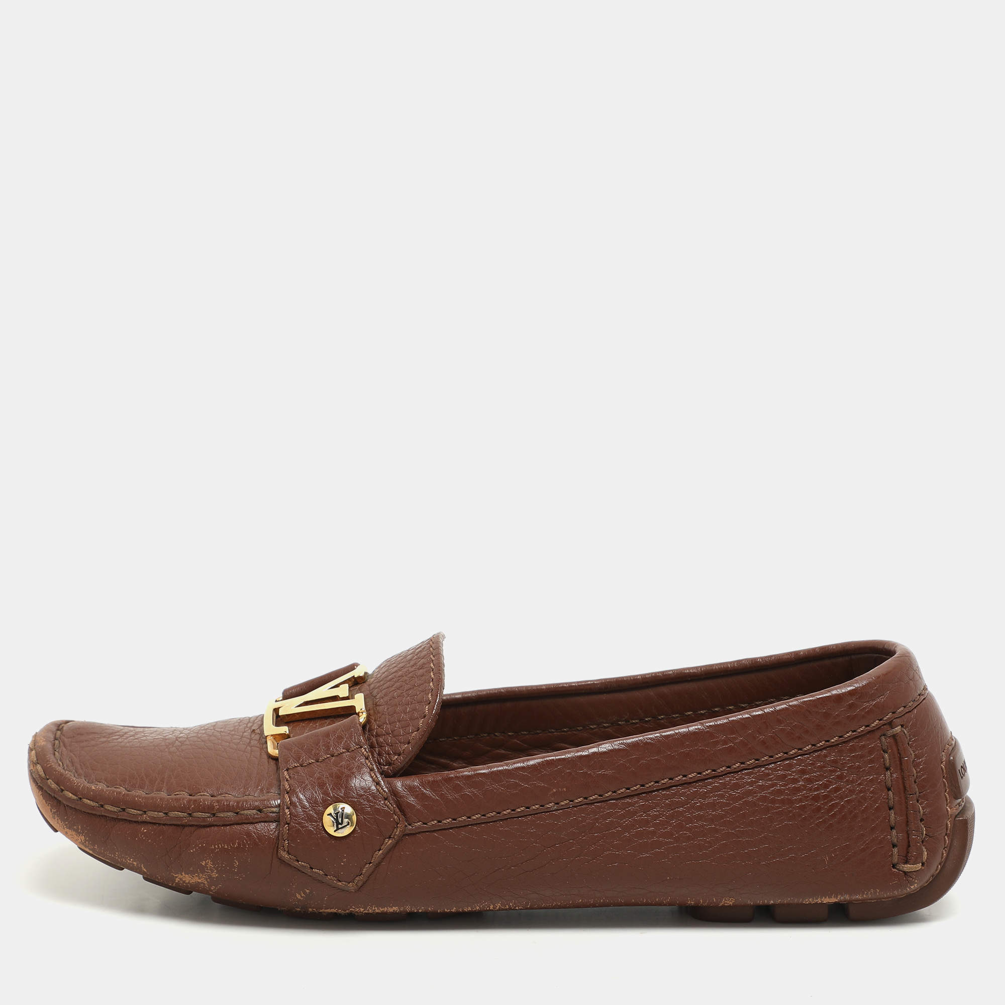 Louis Vuitton Brown Leather Oxford Loafers Size 37.5