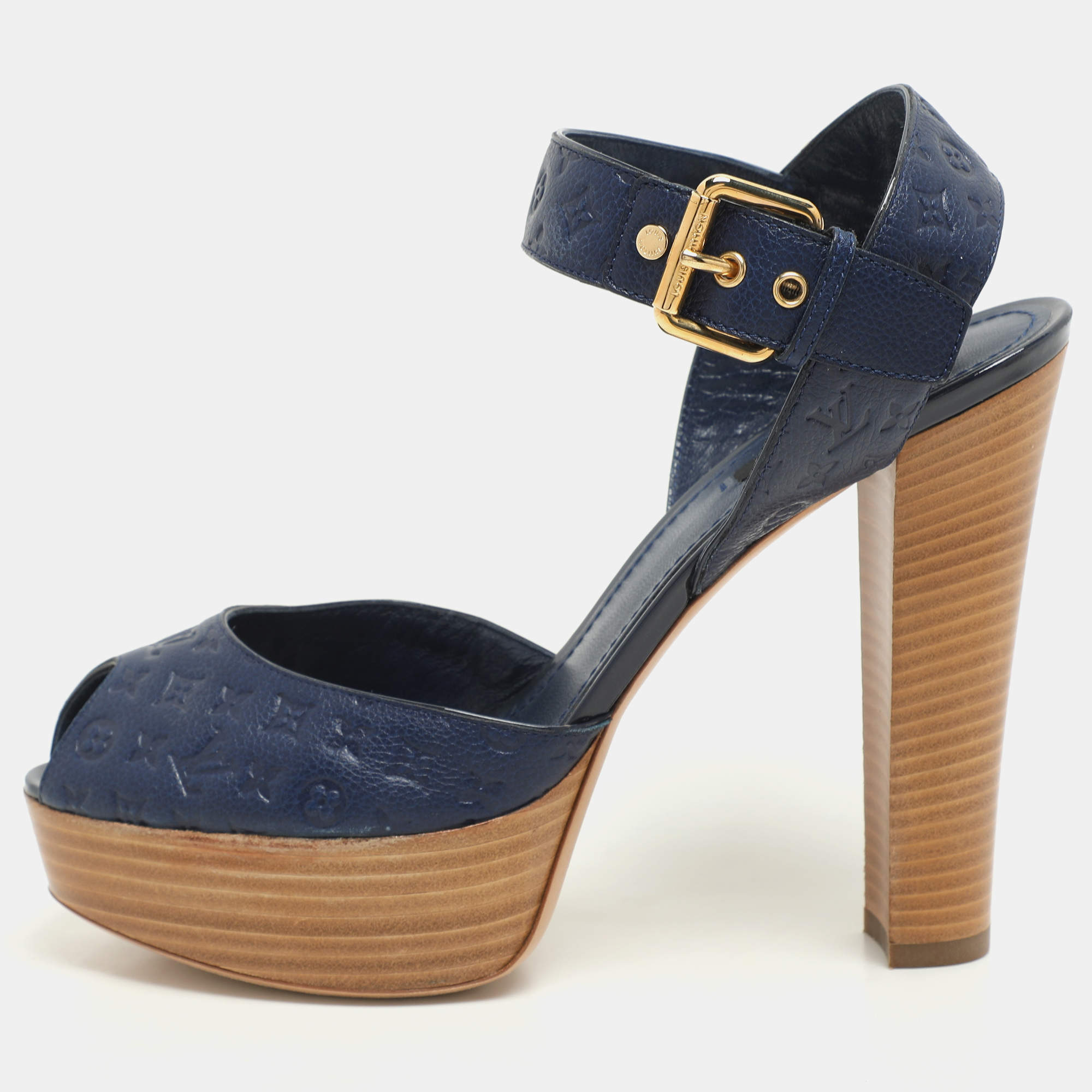 Louis Vuitton Blue Monogram Emrpiente Leather Platform Pumps Size 40