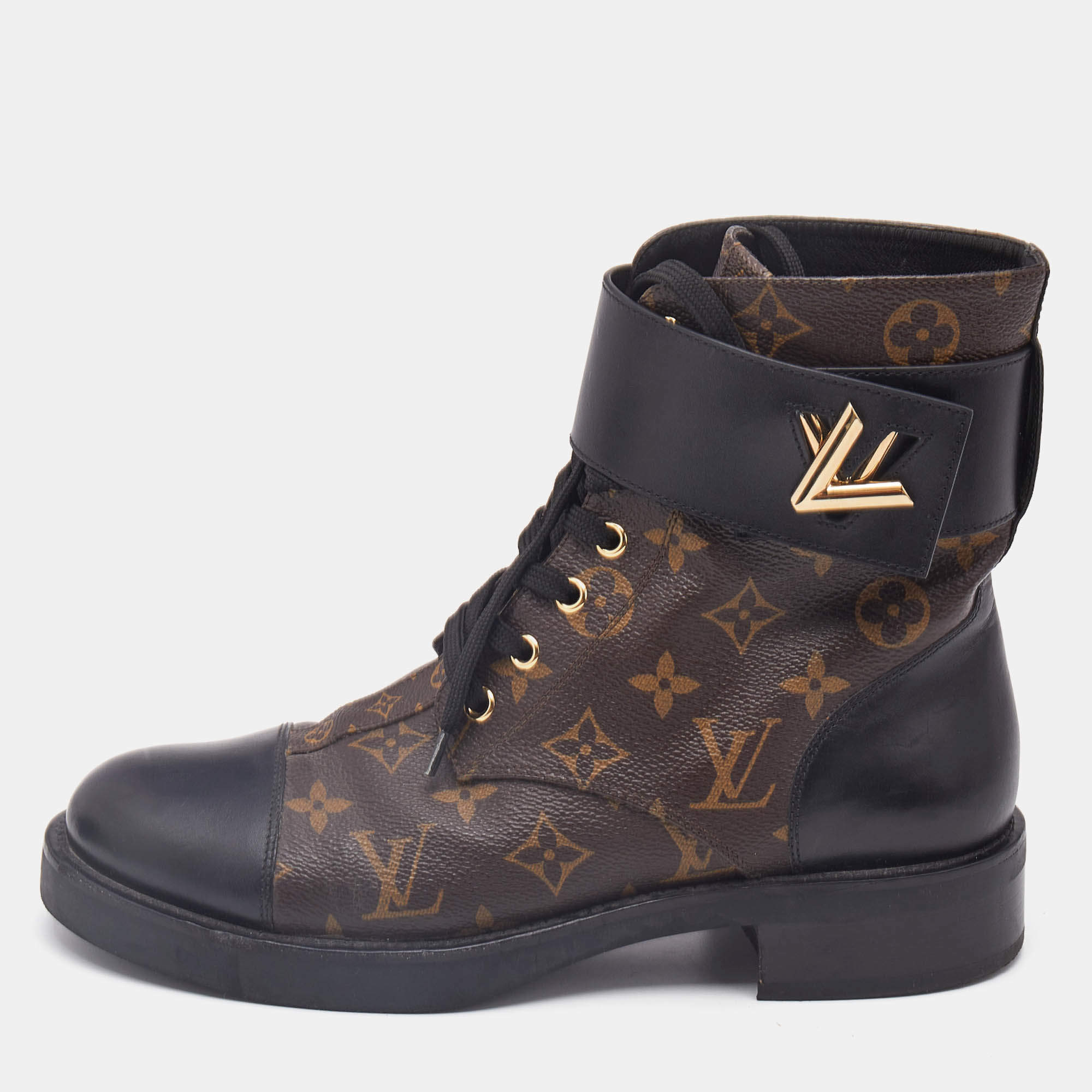 Louis Vuitton Brown/Black Monogram Canvas and Leather Wonderland Flat Ranger Boots Size 40
