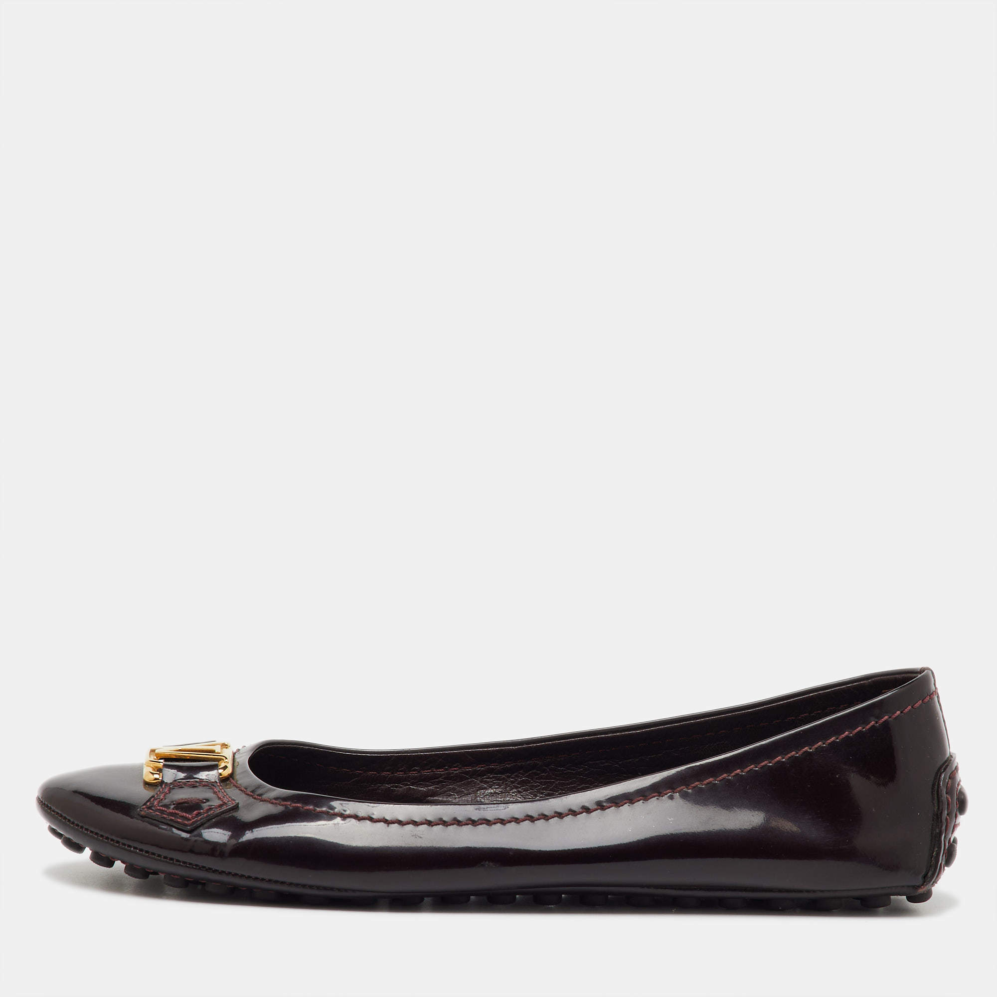 Louis Vuitton Burgundy Patent Leather Oxford Ballet Flats Size 37