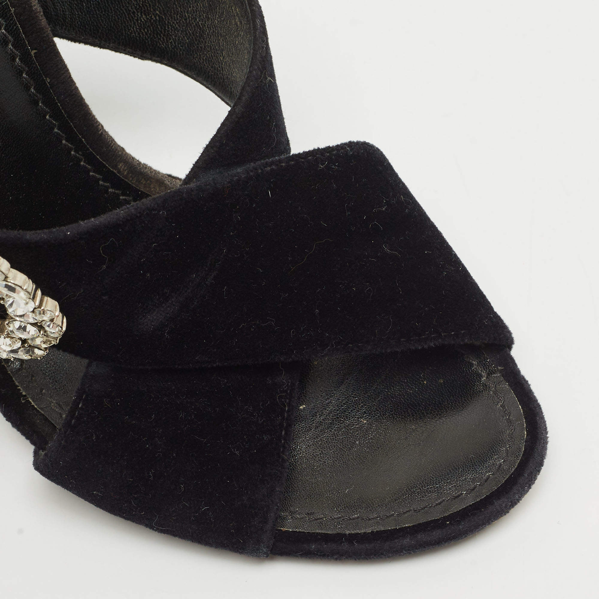 Pre Owned Louis Vuitton Navy Blue Velvet Block Heel Slide Sandals Size 40