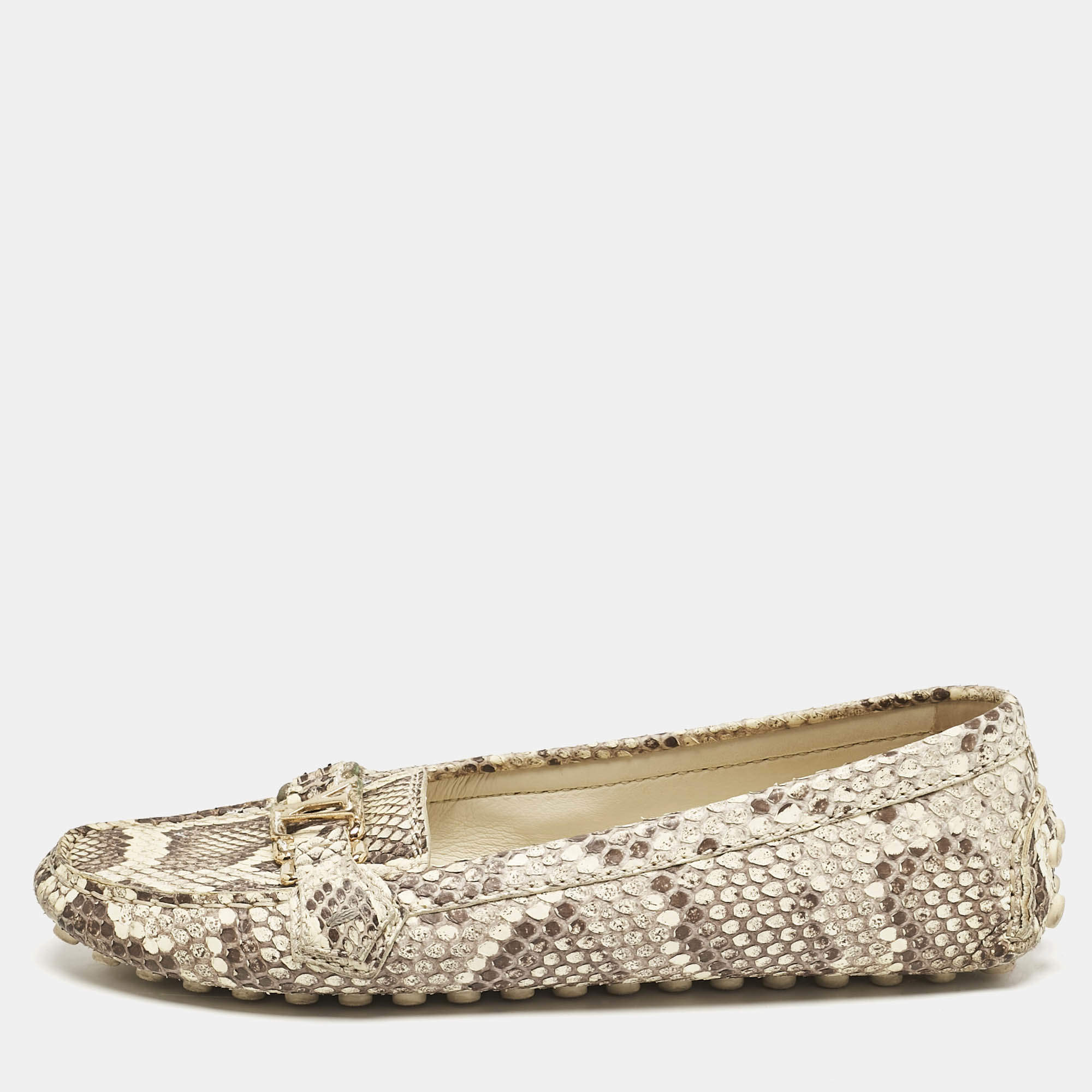 Louis Vuitton Cream Python Monte Carlo Loafers Size 38.5