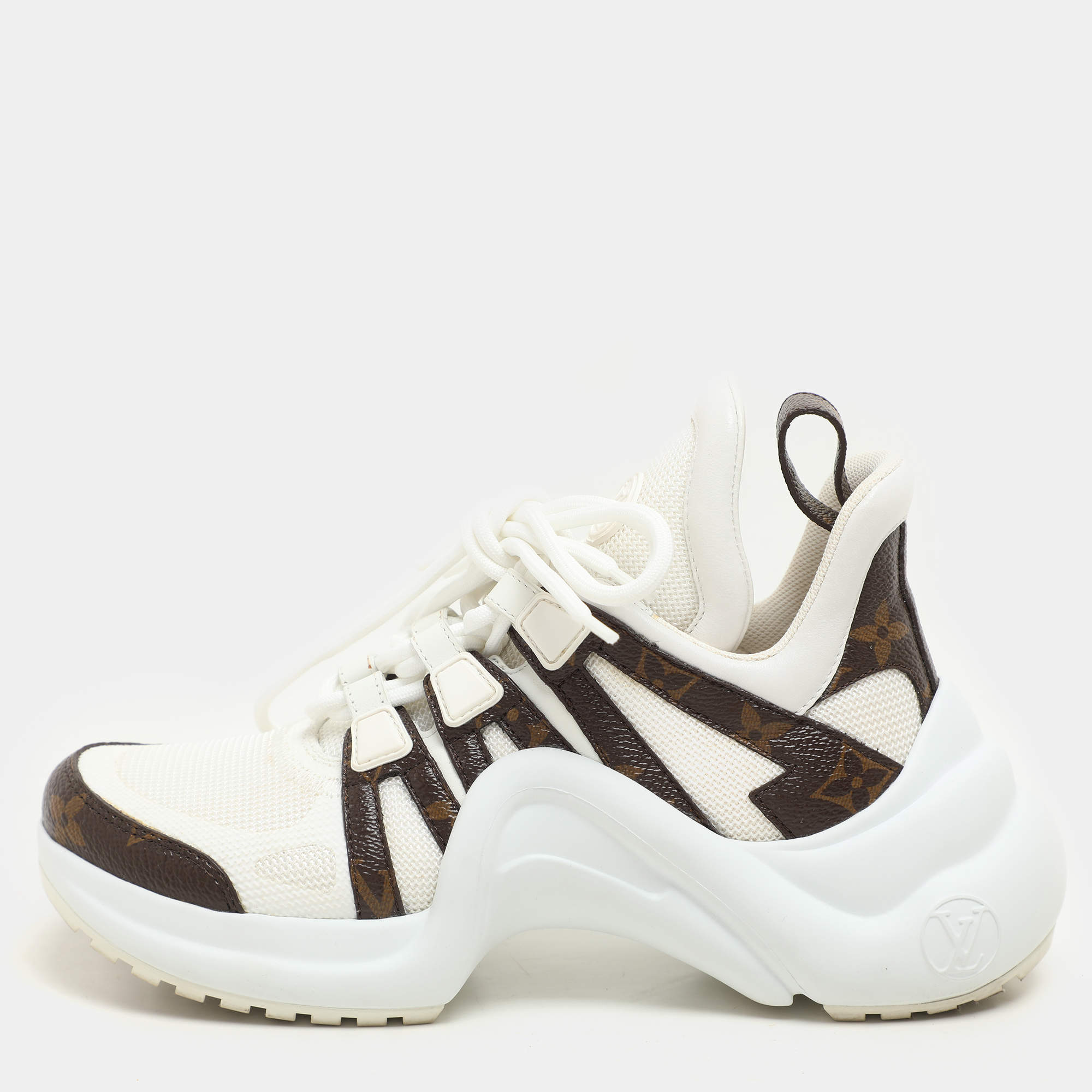Louis Vuitton White Fabric And Monogram Canvas Archlight Lace Up Sneakers Size 35