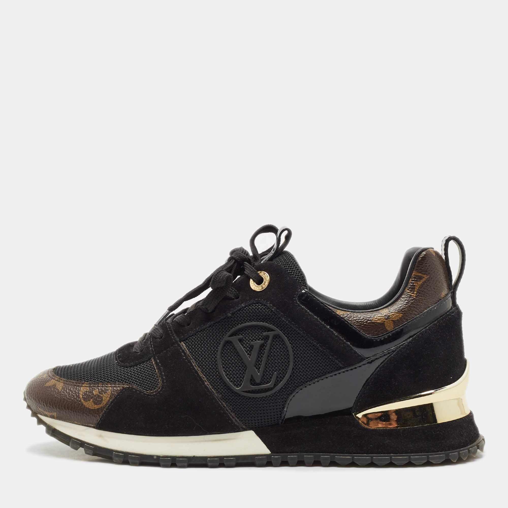 Louis Vuitton Black Mesh, Suede and Monogram Canvas Run Away Sneakers Size 38
