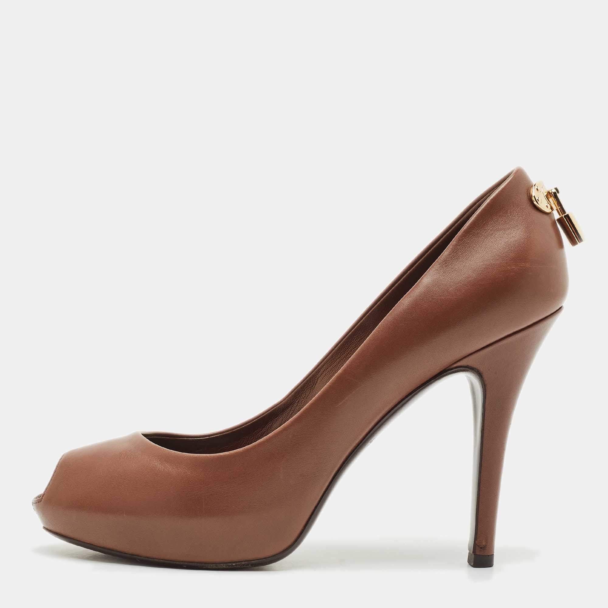 Louis Vuitton Dark Brown Leather Oh Really! Platform Peep Toe Pumps Size 39