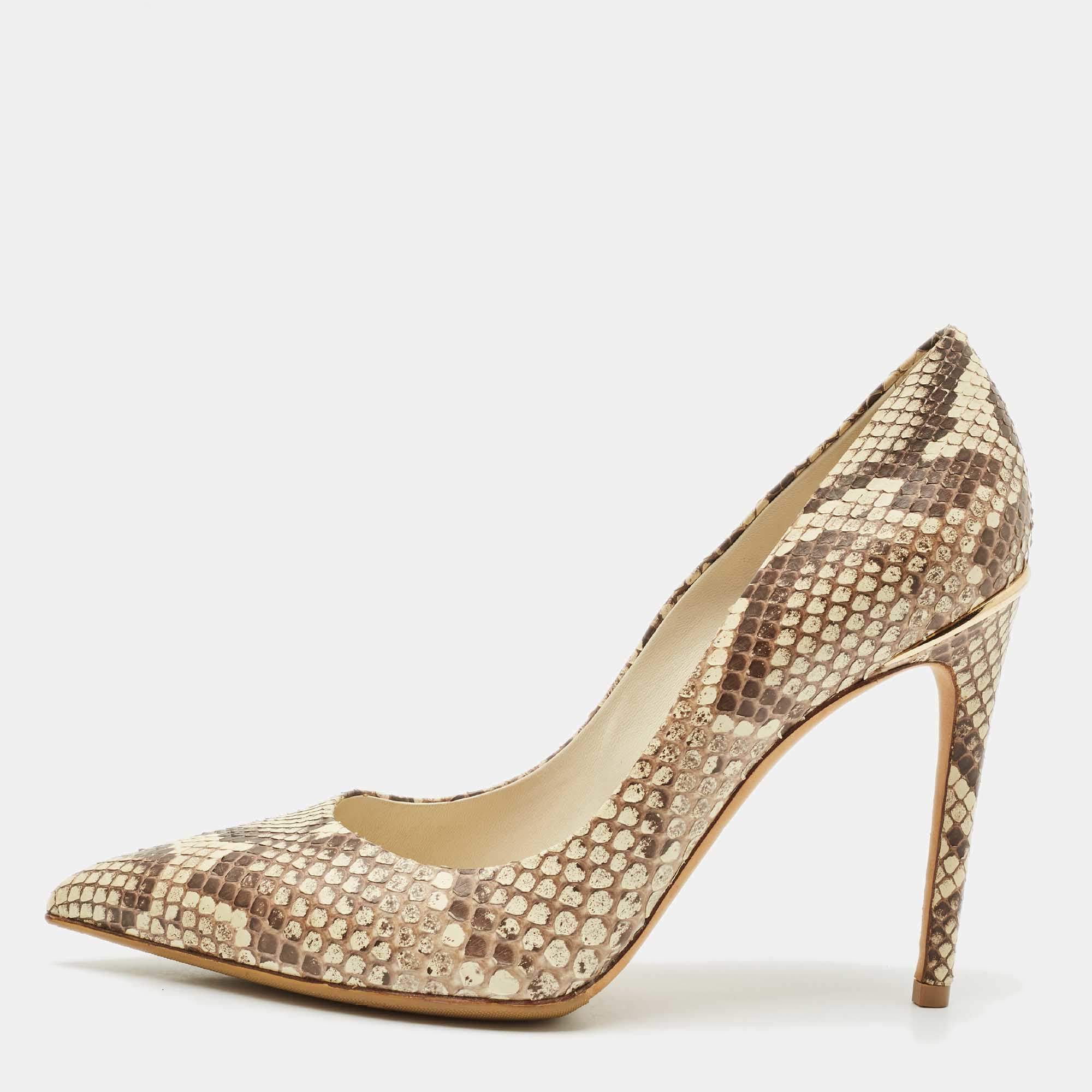 Louis Vuitton Brown/Cream Python Leather Eyeline Pointed Toe Pumps Size 38