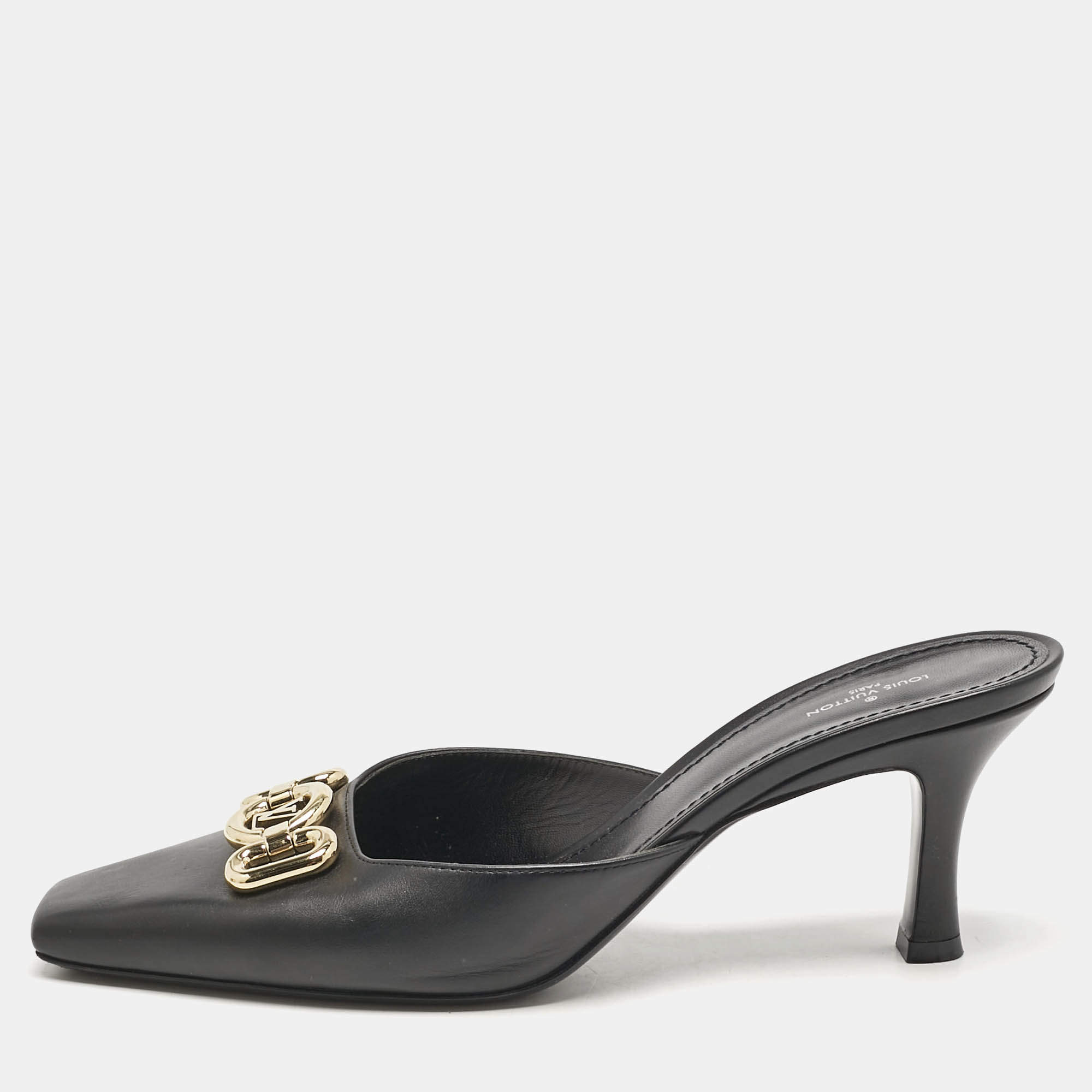 Louis Vuitton Black Leather Rotary Mules Size 41