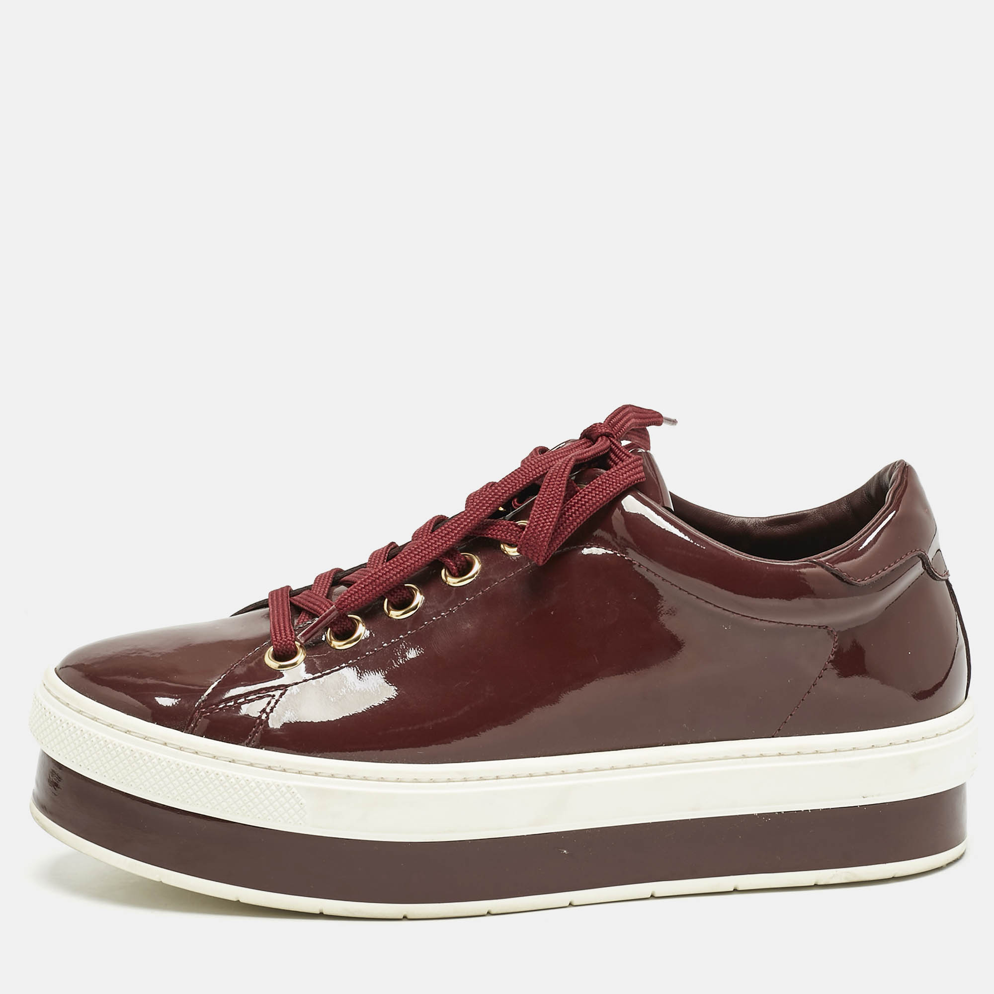 Louis Vuitton Burgundy Patent Leather Platform Sneakers Size 38