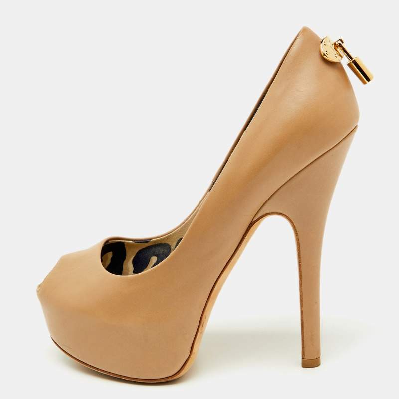 Louis Vuitton Beige Leather Oh Really! Platform Peep Toe Pumps Size 35