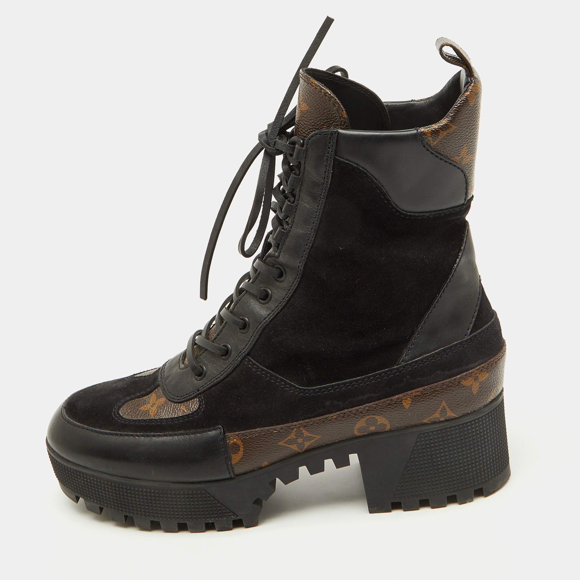 Louis Vuitton Black Suede and Monogram Canvas Laureate Desert Boots Size 41