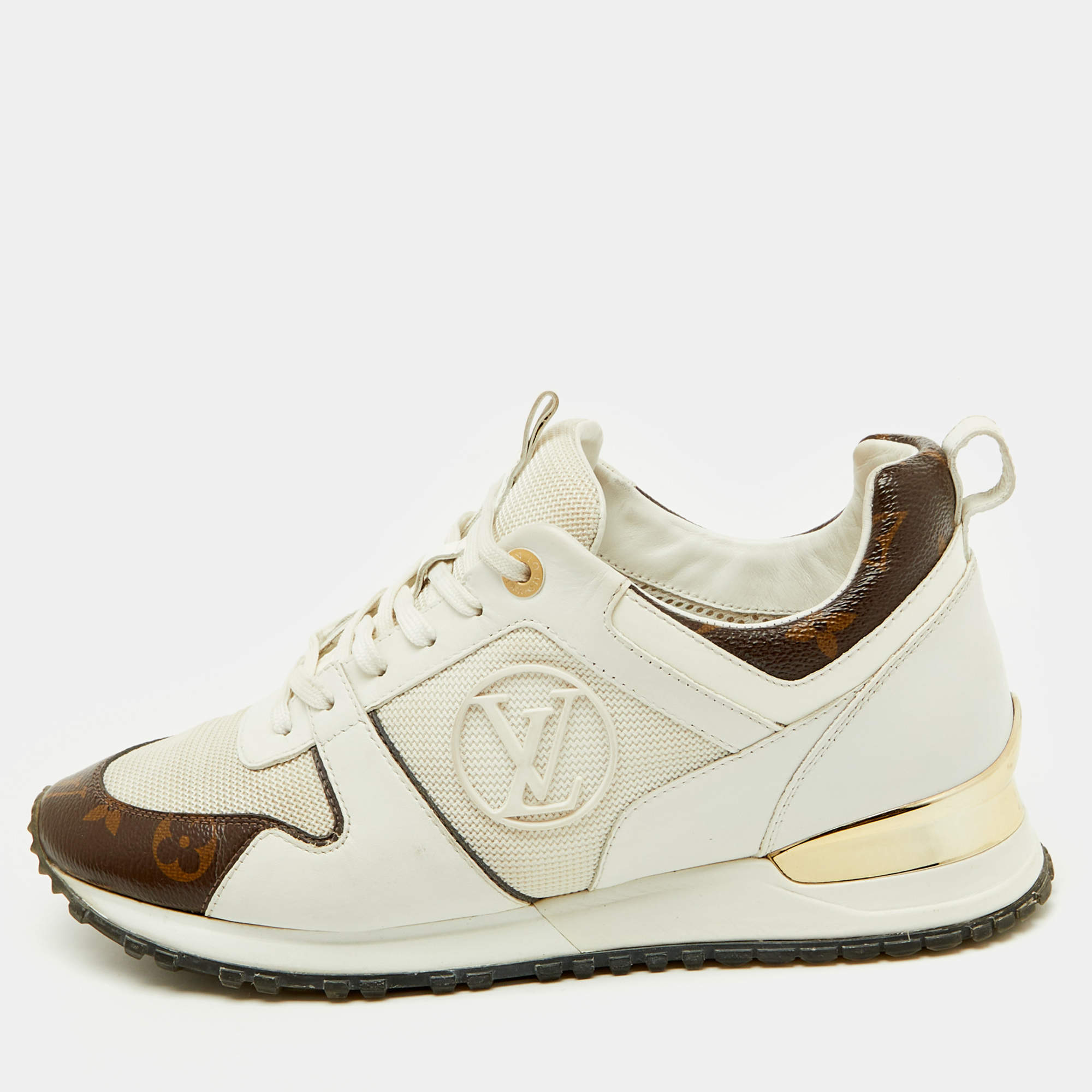 Louis Vuitton White Mesh, Leather and Monogram Canvas Run Away Sneakers Size 39