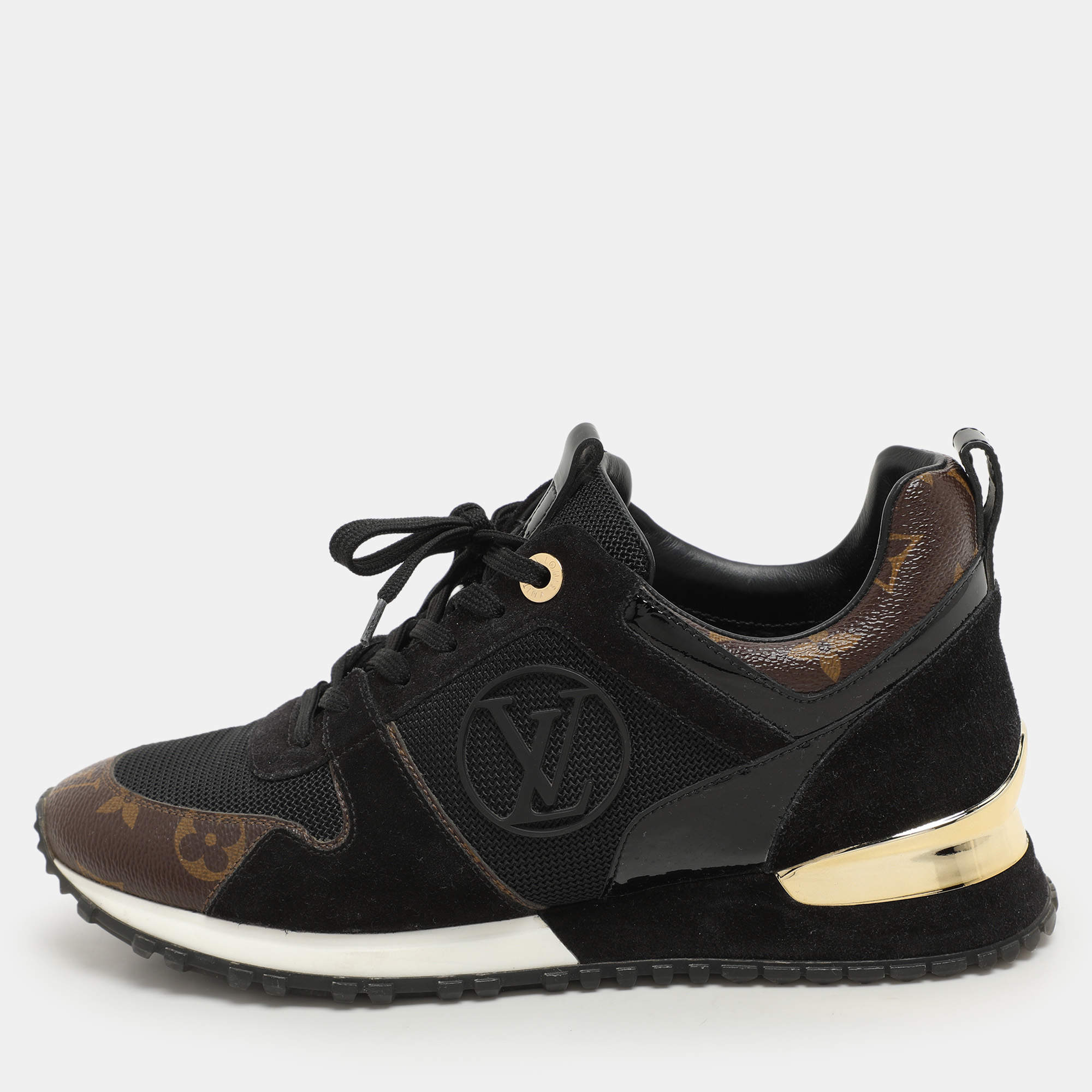 Louis Vuitton Black/Brown Monogram Canvas, Suede and Mesh Run Away Low Top Sneakers Size 37