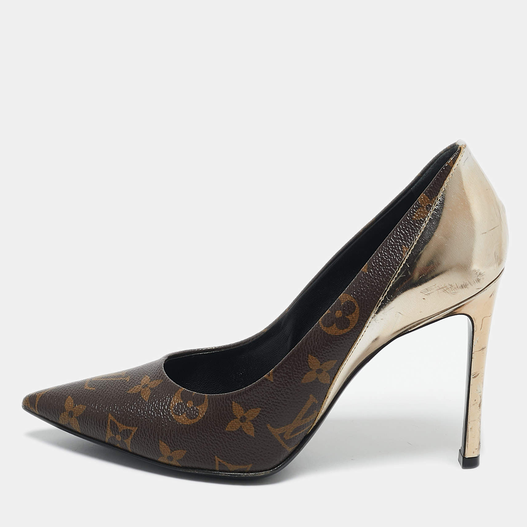 Louis Vuitton Gold Monogram Canvas and Leather Chérie Pumps Size 38.5
