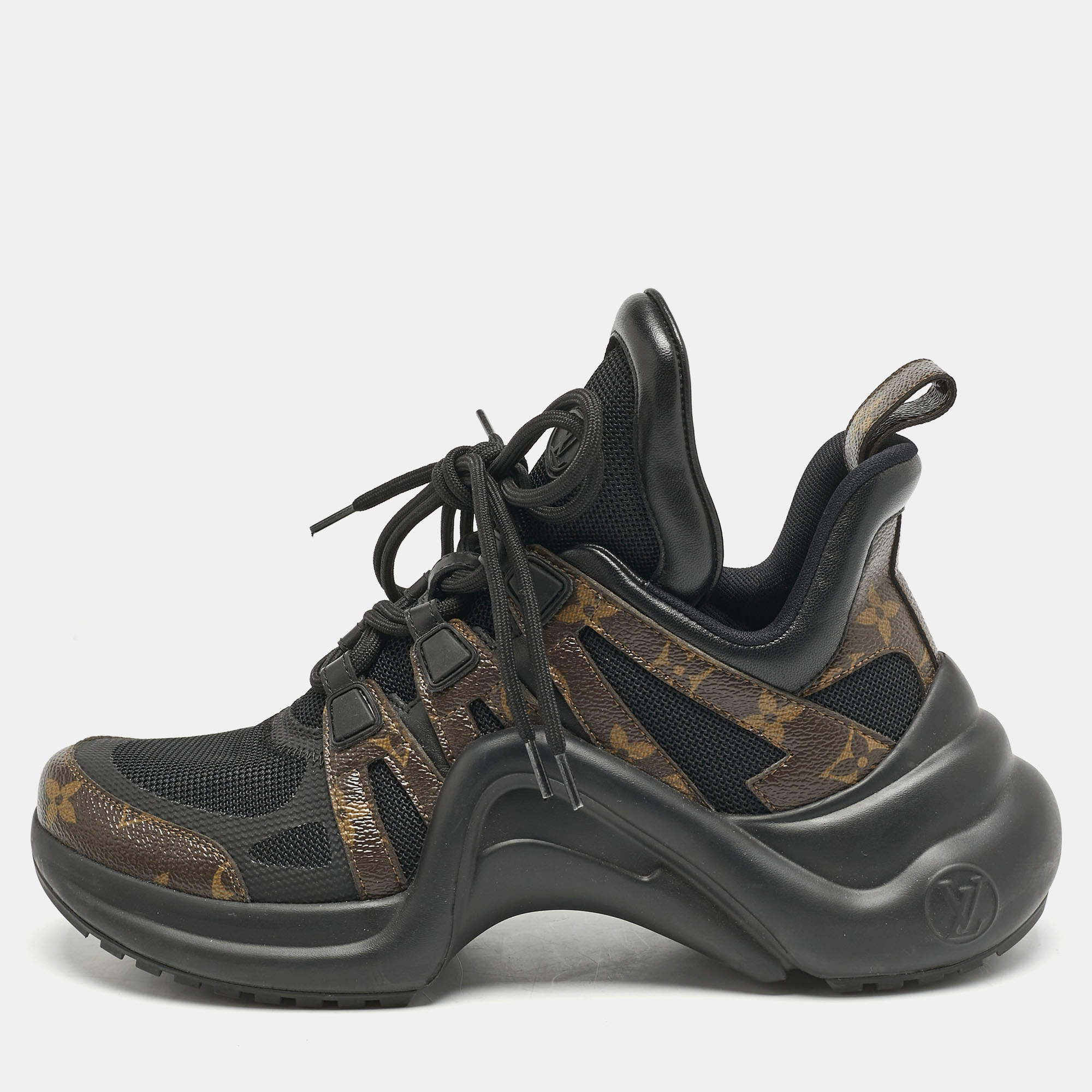 Louis Vuitton Black Mesh and Monogram Canvas Archlight Sneakers Size 38.5