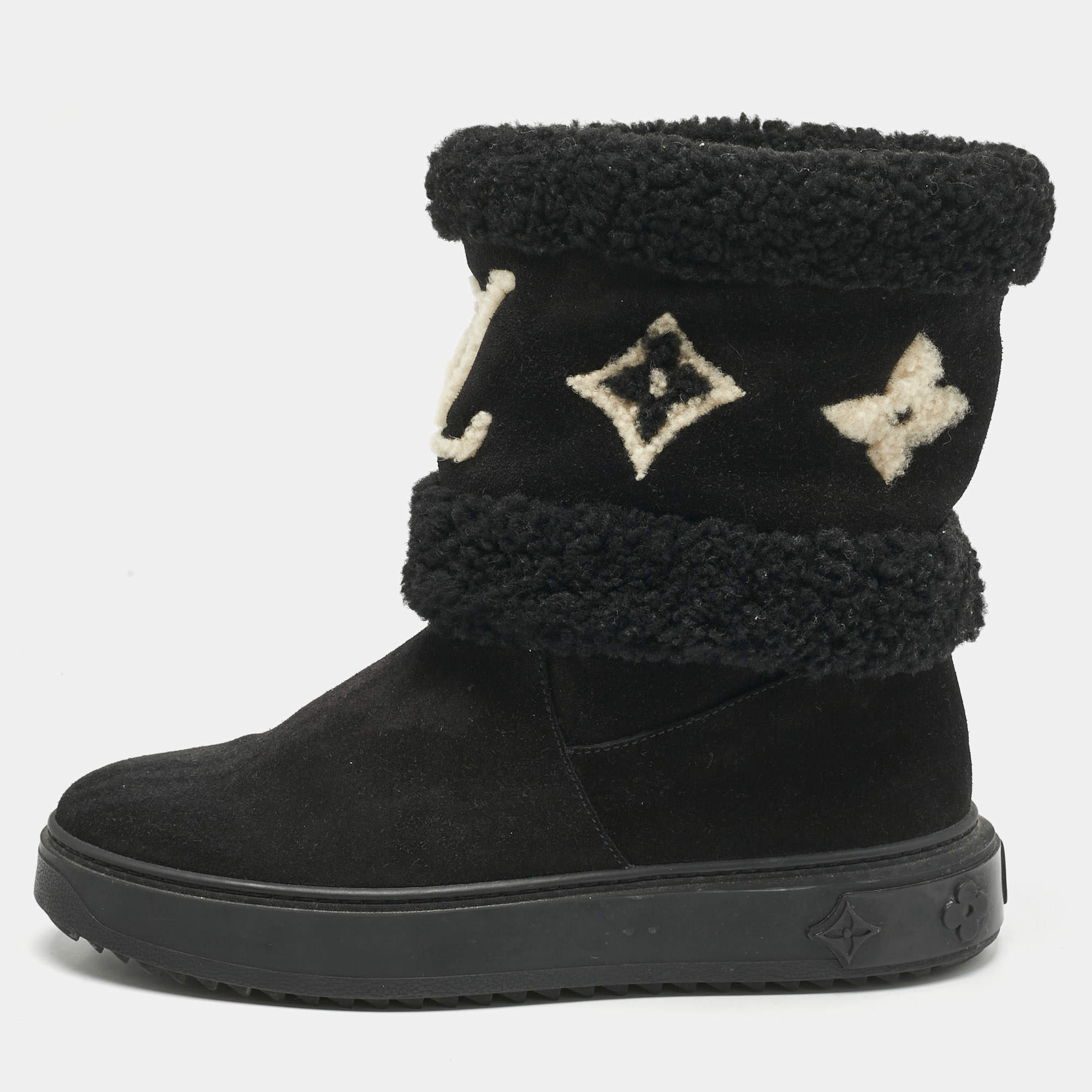 Louis Vuitton Black Shearling and Suede Snowdrop Ankle Length Boots Size 39
