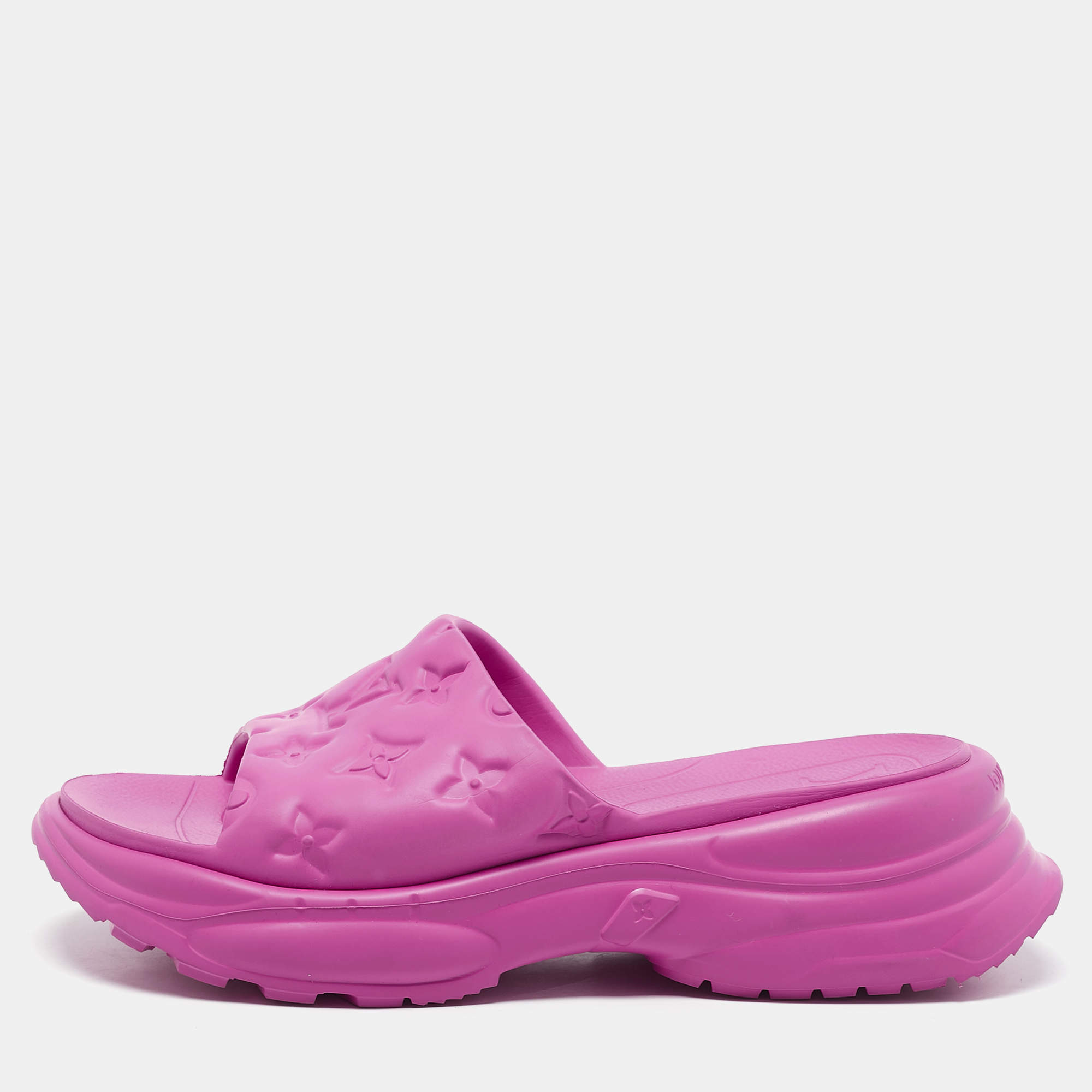 Louis Vuitton Pink Monogram Rubber Pool 55 Comfort Slide Sandals Size 38