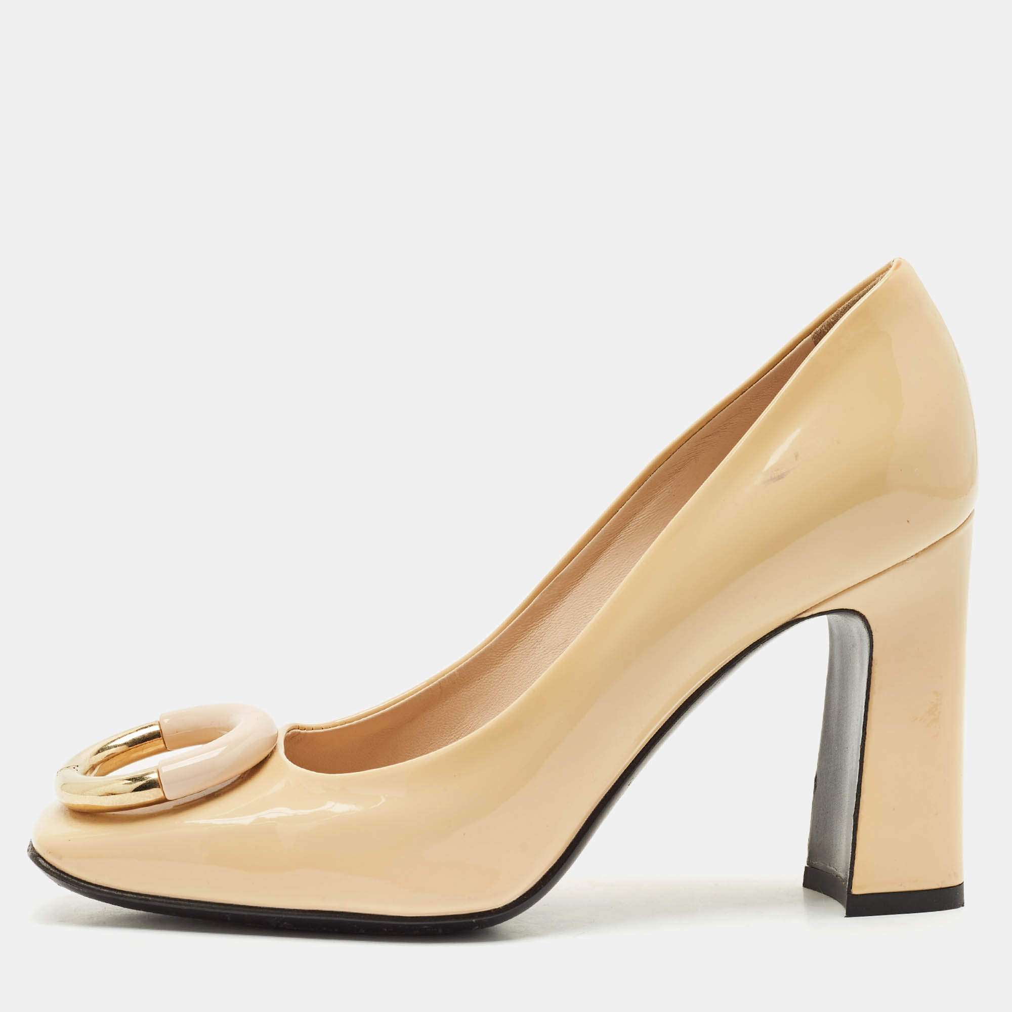 Louis Vuitton Beige Patent Leather Madeleine Block Heel Pumps Size 36
