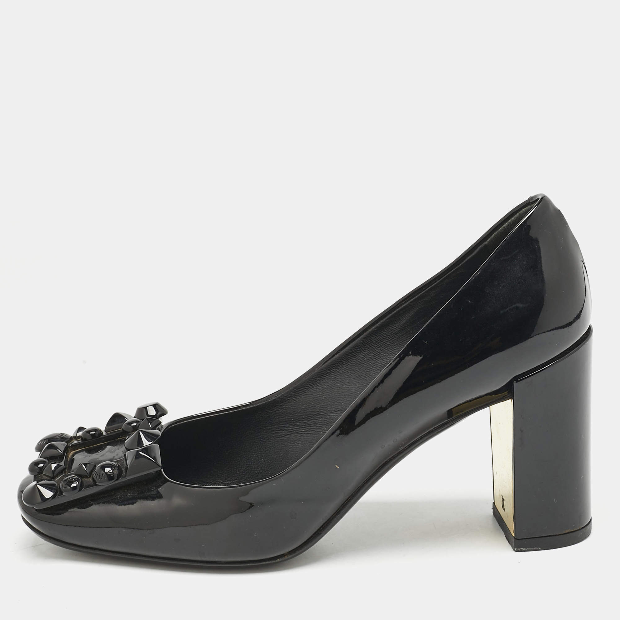 Louis Vuitton Black Patent Leather Block Heel Pumps Size 36