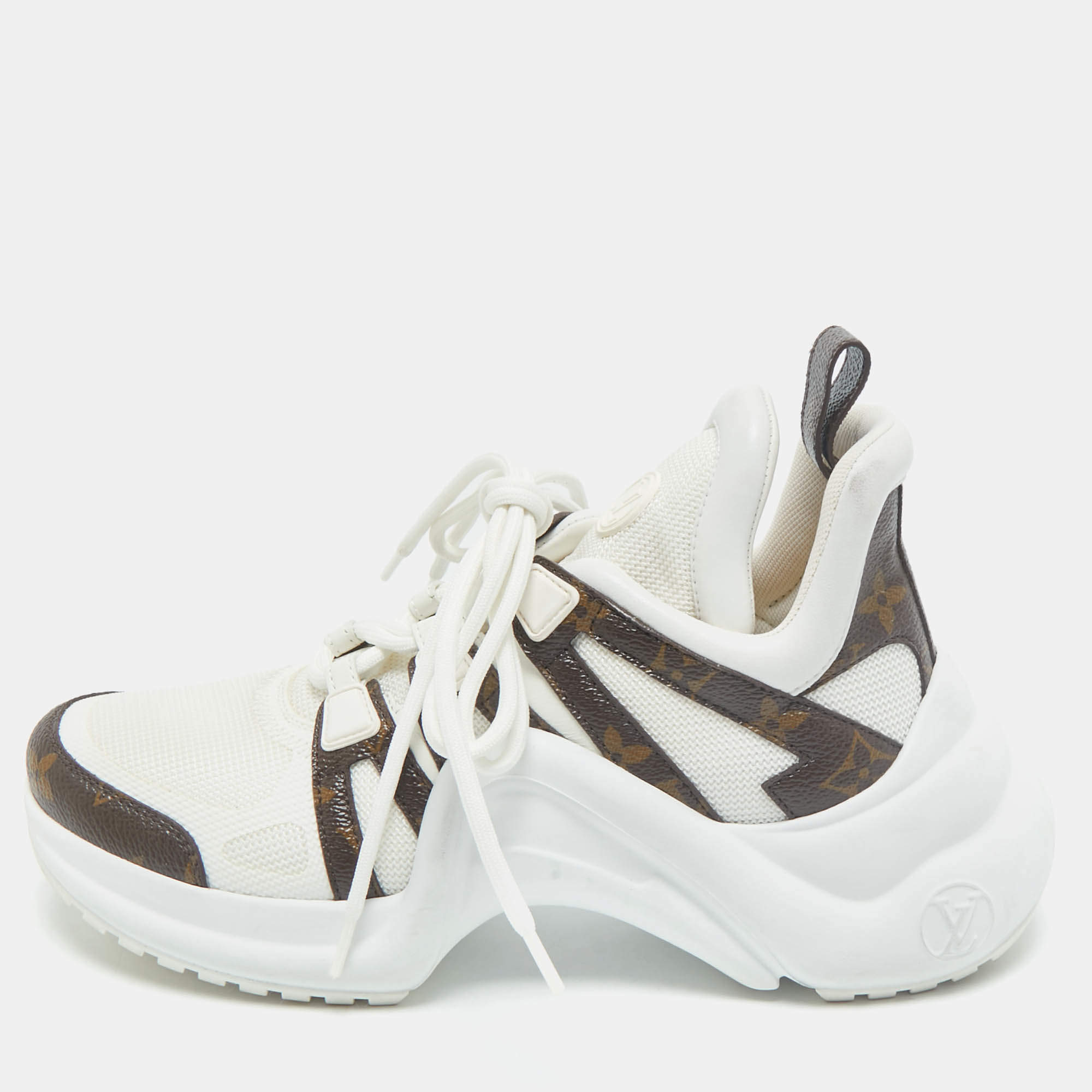 Louis Vuitton White/Brown Monogram Canvas and Leather Archlight Sneakers Size 38