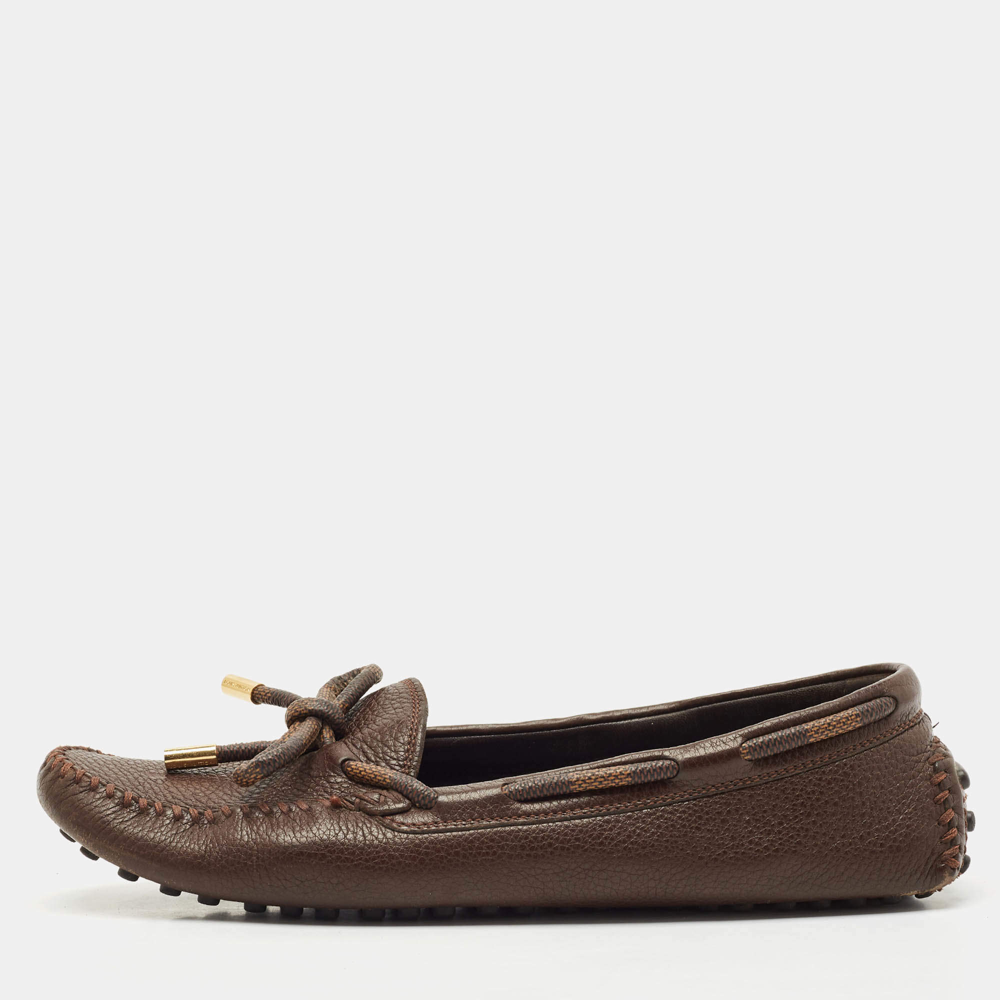 Louis Vuitton Brown Damier Ebene Canvas and Leather Arizona Bow Loafers Size 38.5