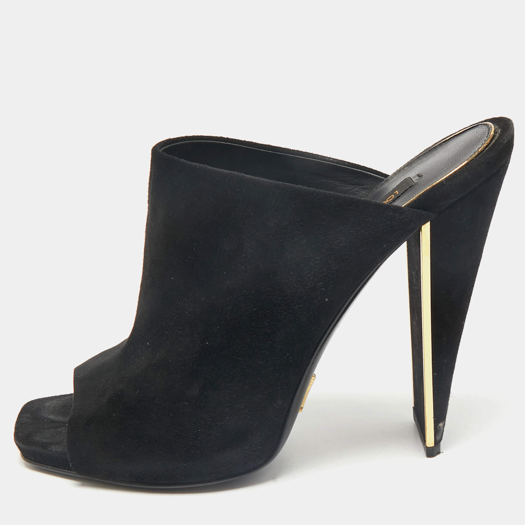 Louis Vuitton Black Suede Block Heel Mules Size 38