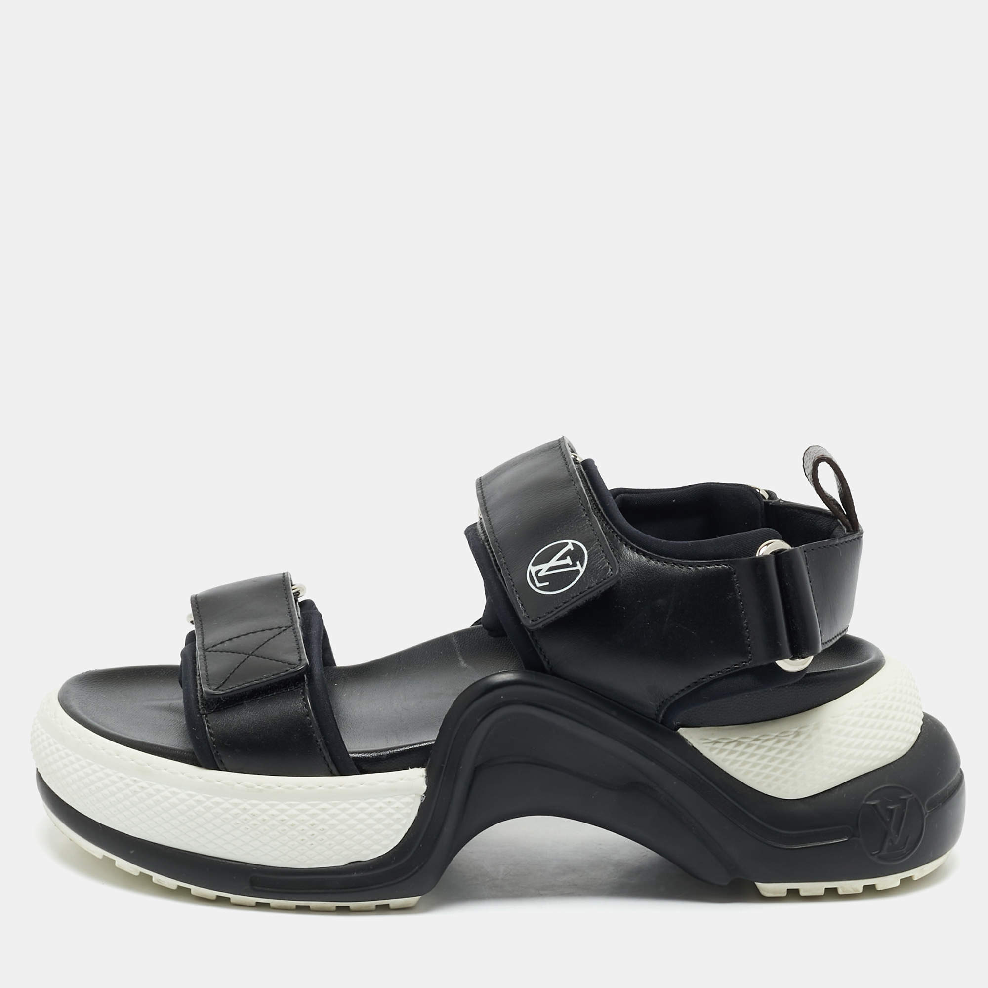 Pre Owned Louis Vuitton Black Leather Paseo Comfort Sandals Size 37