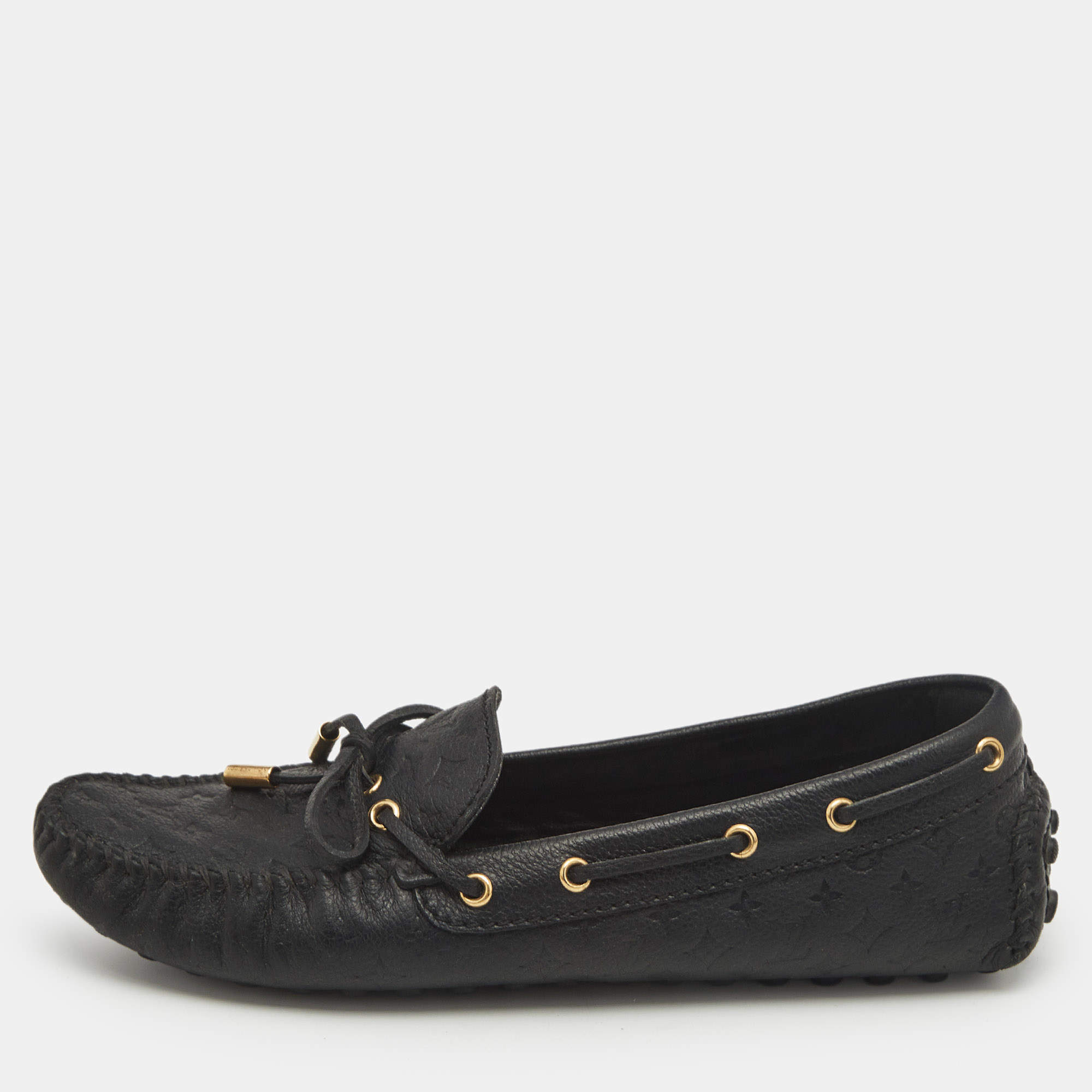 Louis Vuitton Black Monogram Leather Gloria Slip On Loafers Size 38.5