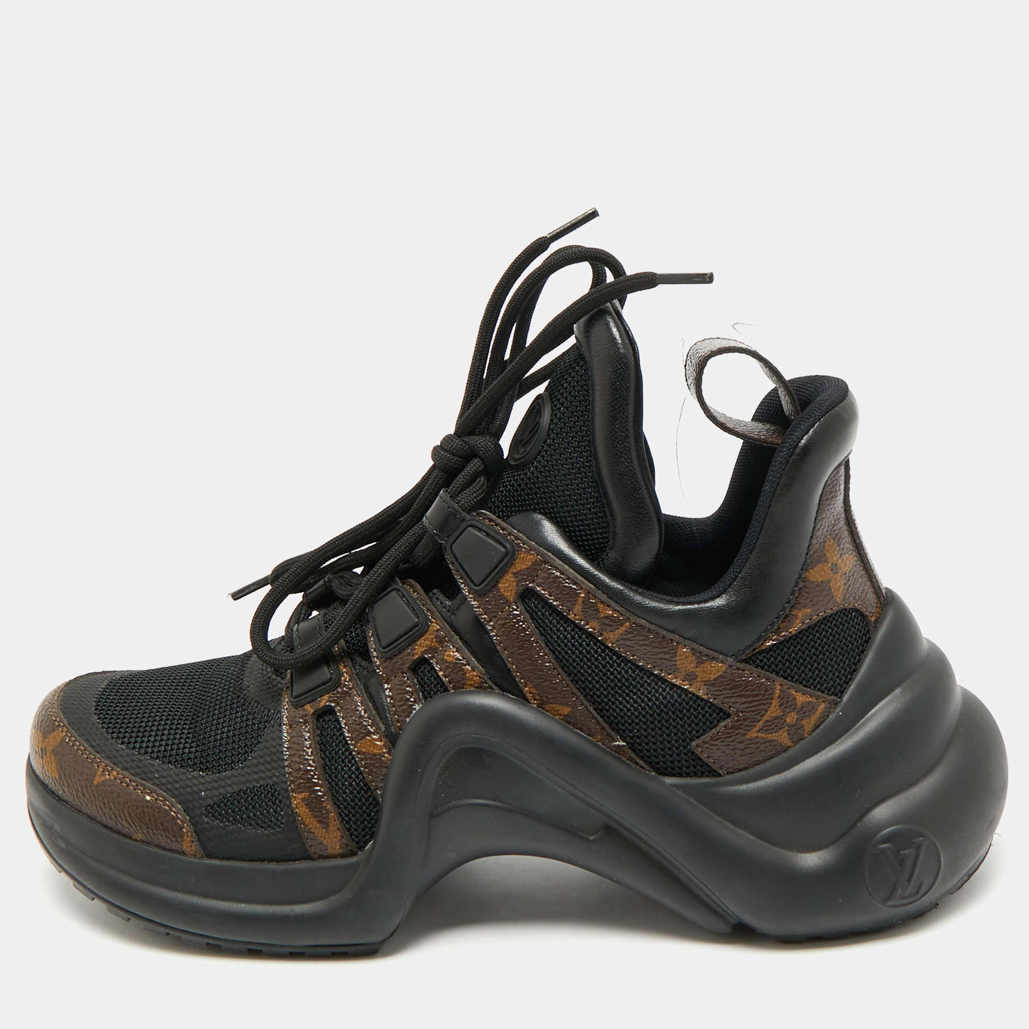 Louis Vuitton Black Mesh and Monogram Canvas Archlight Sneakers Size 36.5