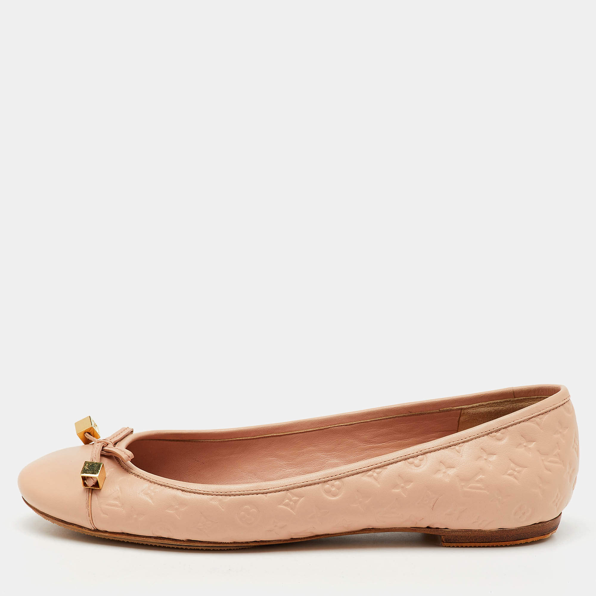 Louis Vuitton Light Pink Monogram Empreinte Leather Bow Cap Toe Ballet Flats Size 39