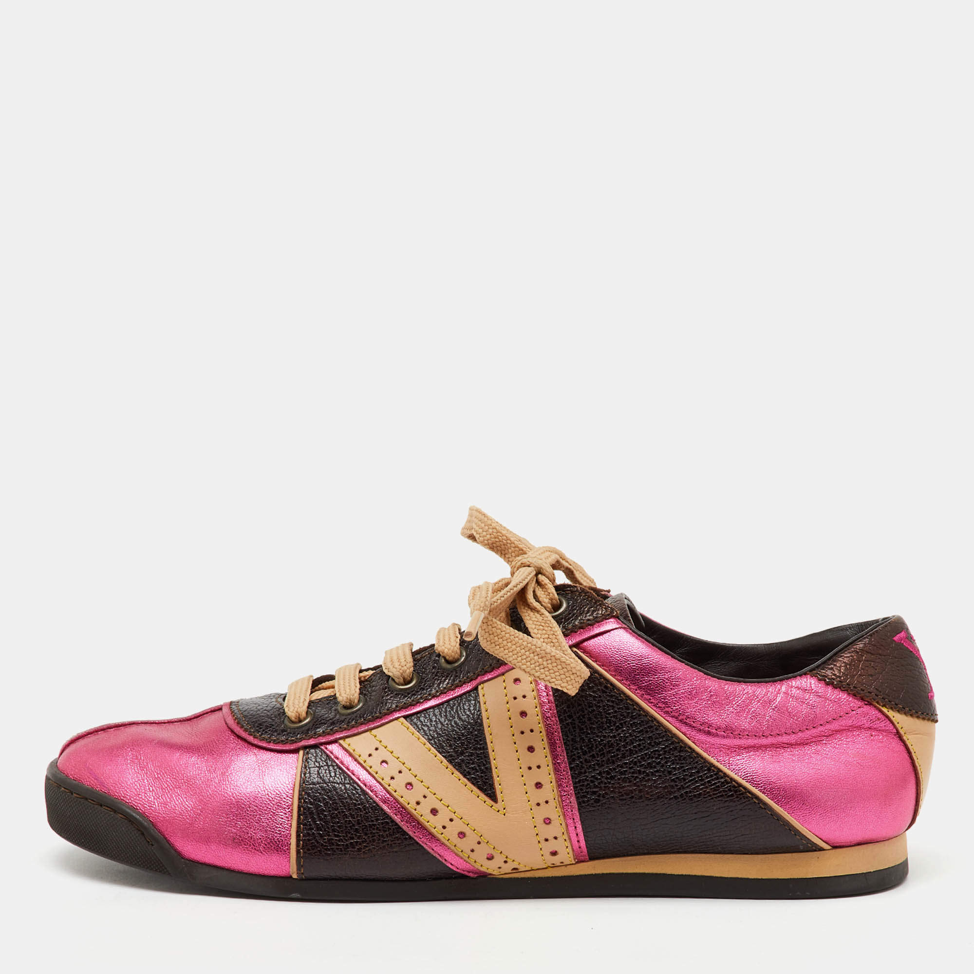 Louis Vuitton Multicolor Leather Colorblock Pattern Low Top Sneakers Size 38