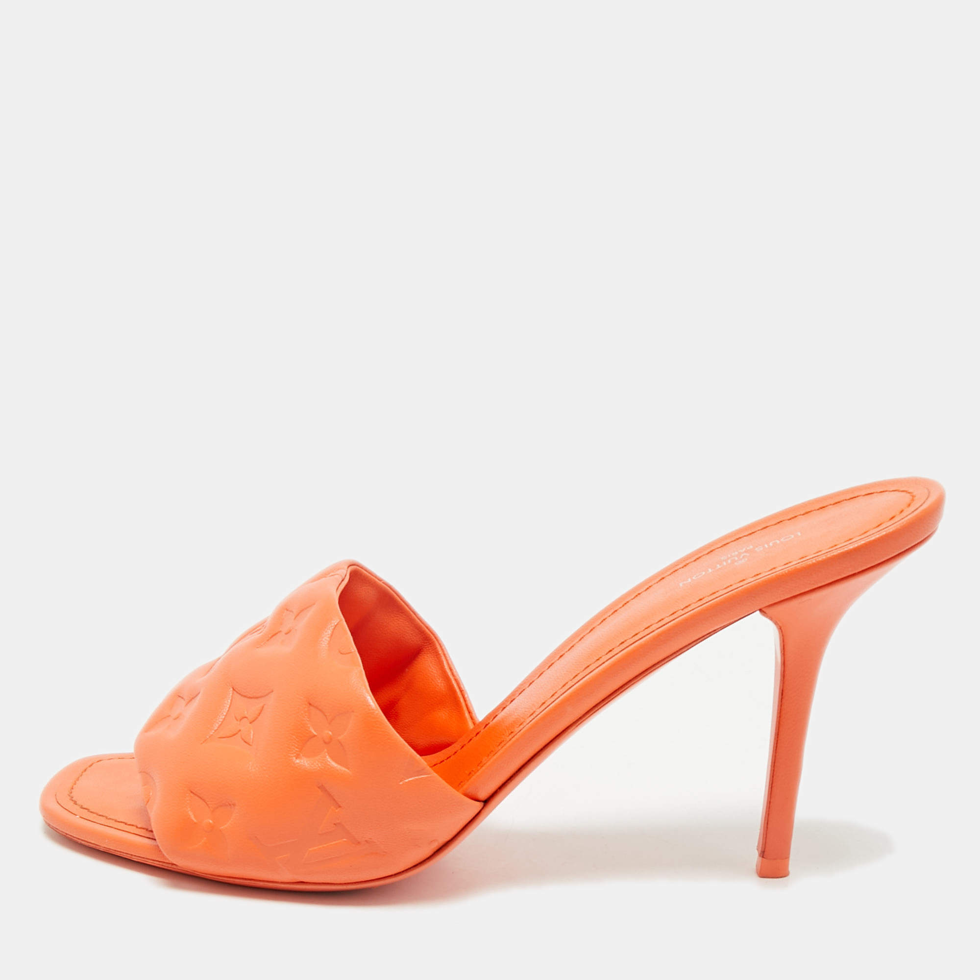 Louis Vuitton Orange Monogram Leather Revival Open Toe Slide Sandals Size 41