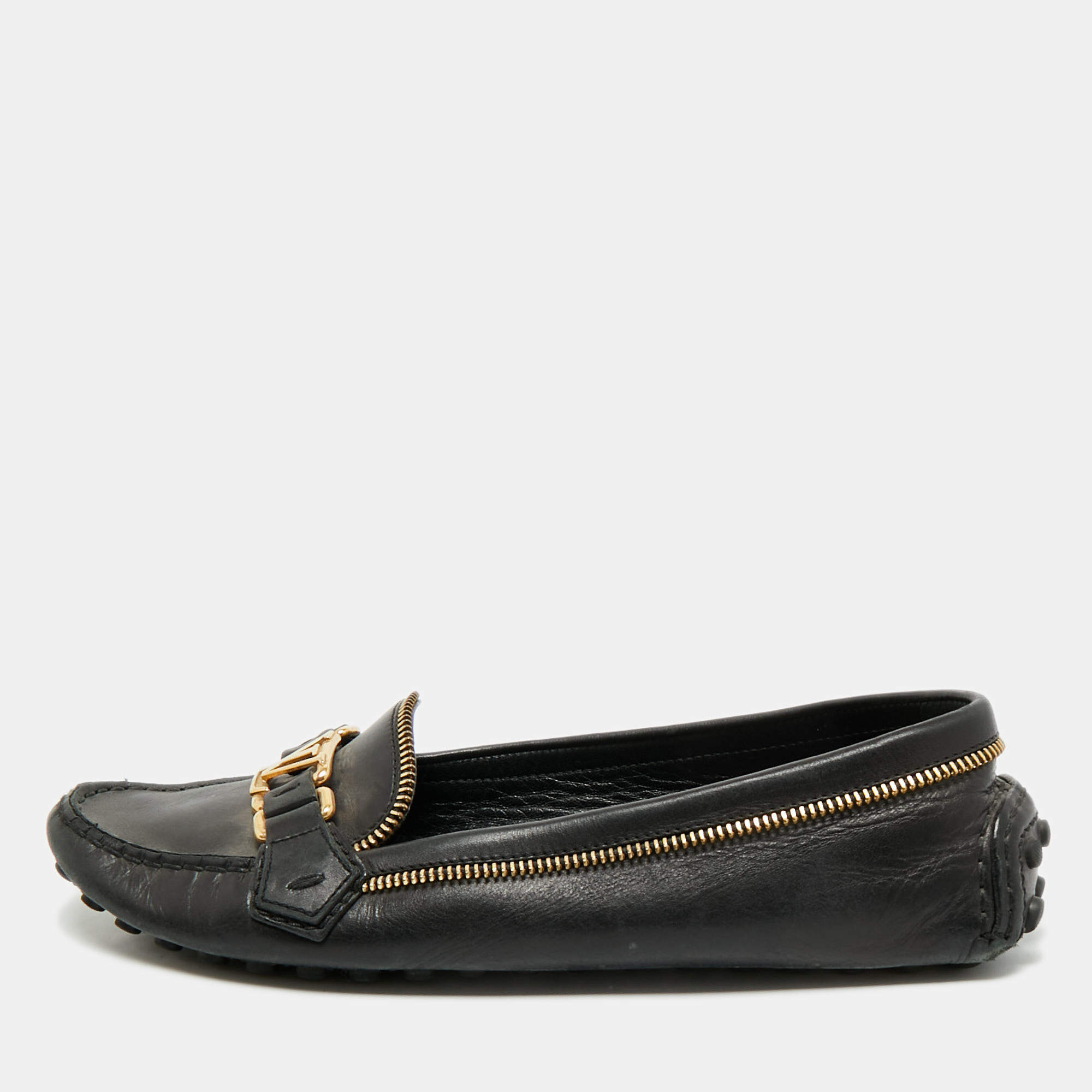 Louis Vuitton Black Leather Zipper Oxford Slip On Loafers Size 39.5