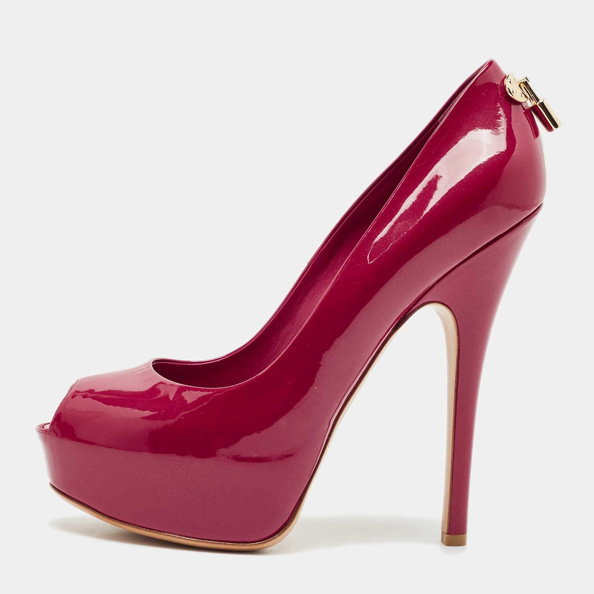 Pre Owned Louis Vuitton Dark Pink Patent Leather Oh Really! Peep Toe Platform Pumps Size 41