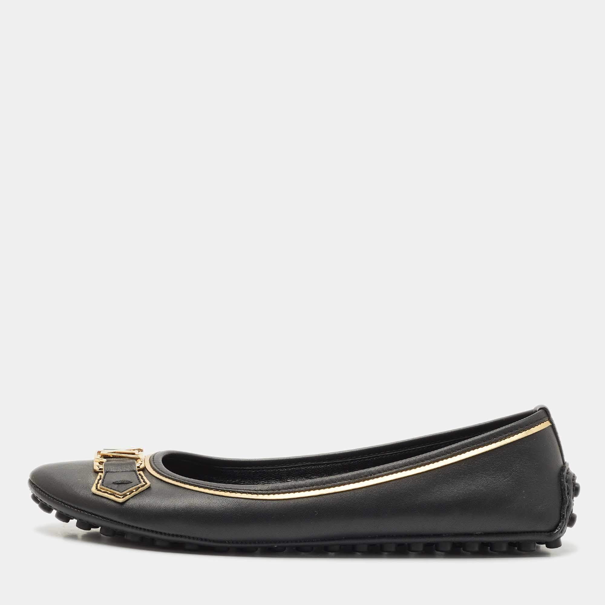 Louis Vuitton Black Leather Oxford Ballet Flats Size 38.5