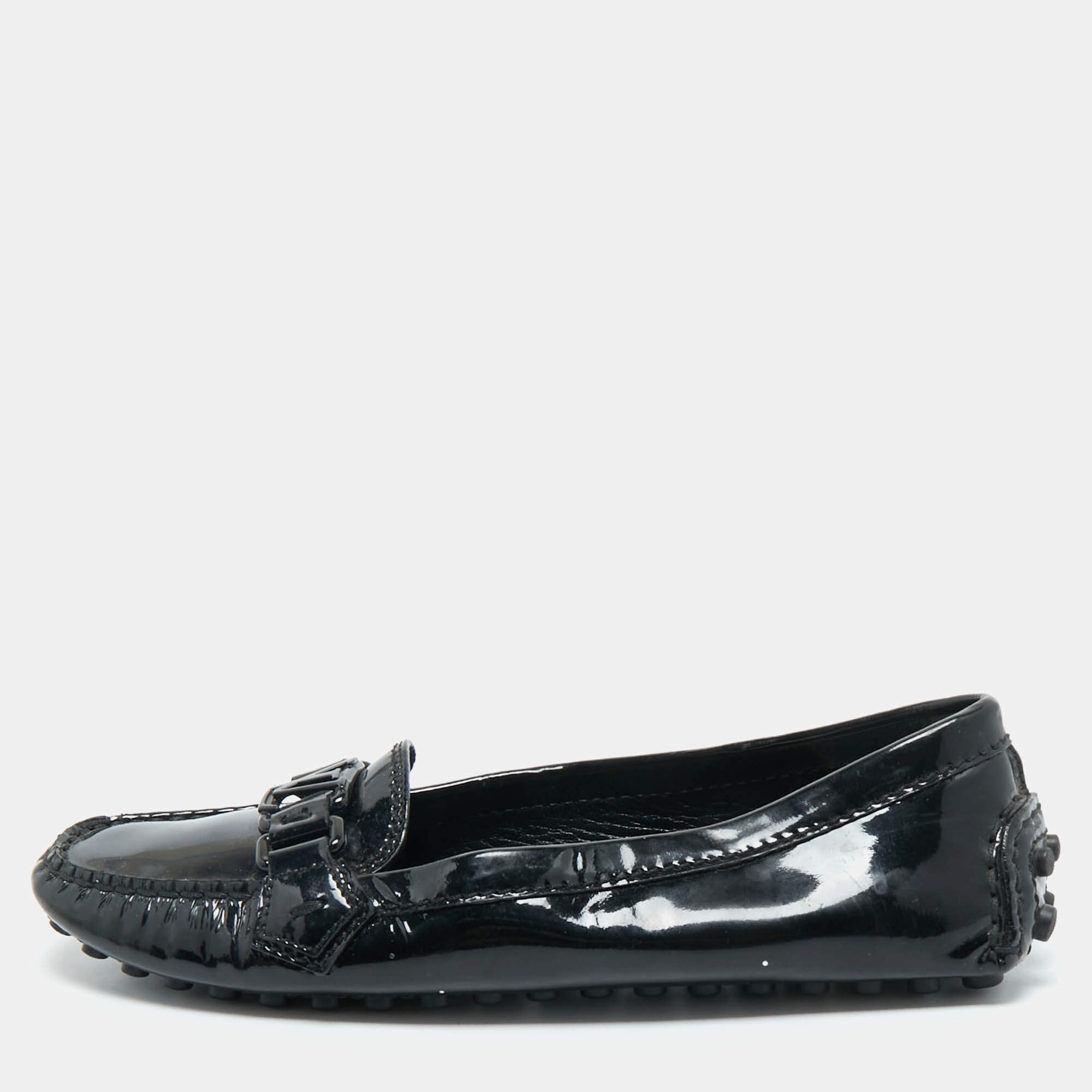 Louis Vuitton Black Patent Leather Oxford Slip On Loafers Size 37