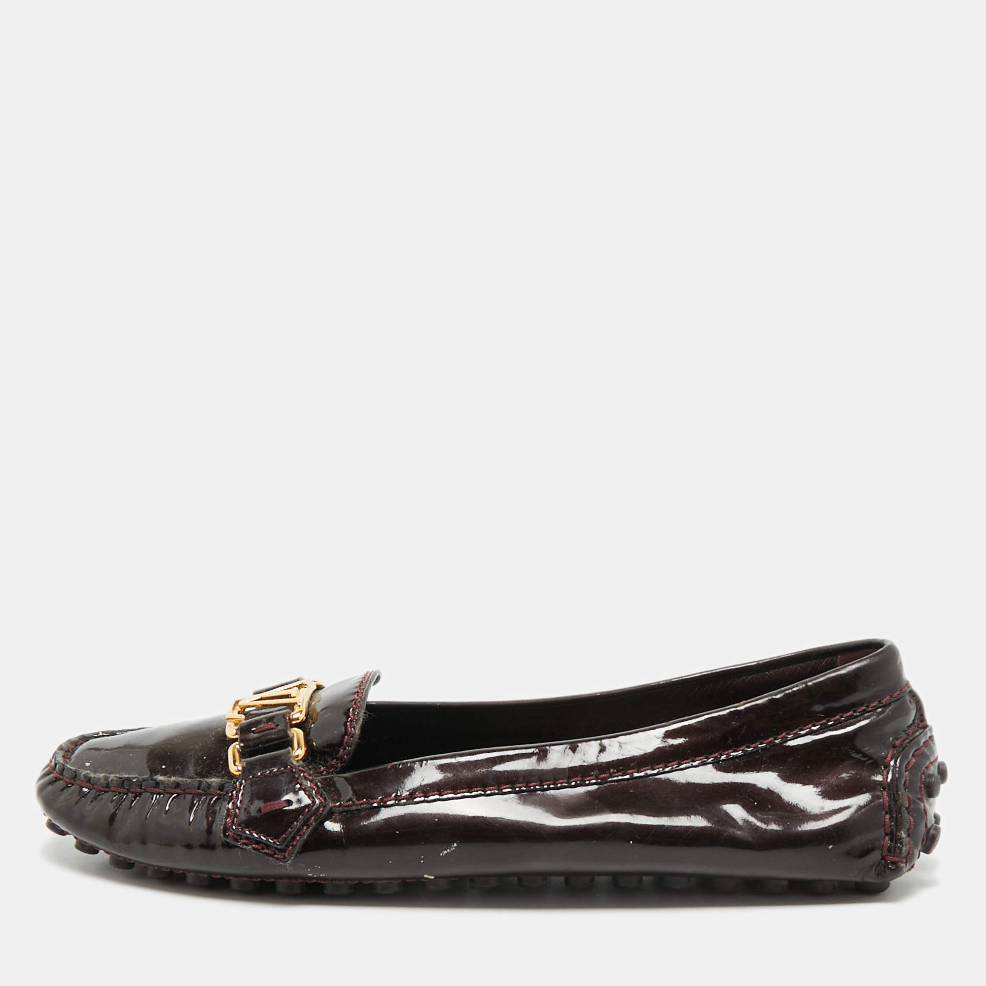 Louis Vuitton Burgundy Patent Leather Oxford Loafers Size 39