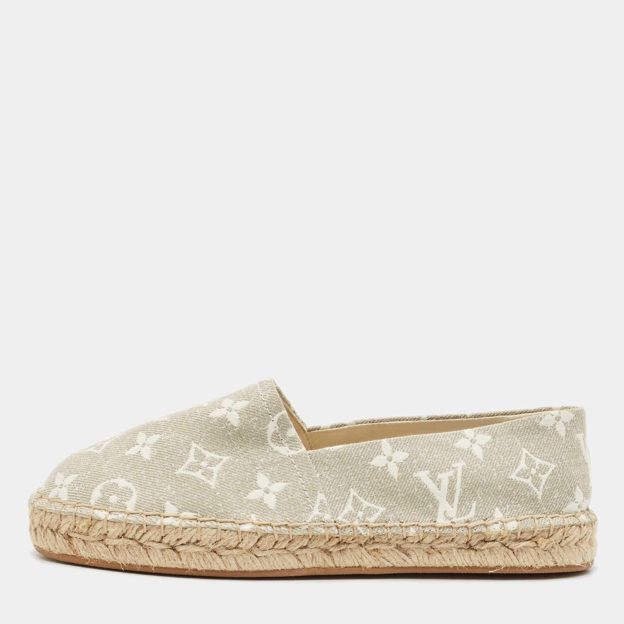 Pre Owned Louis Vuitton Grey/White Monogram Canvas Starboard Espadrille Flats Size 37