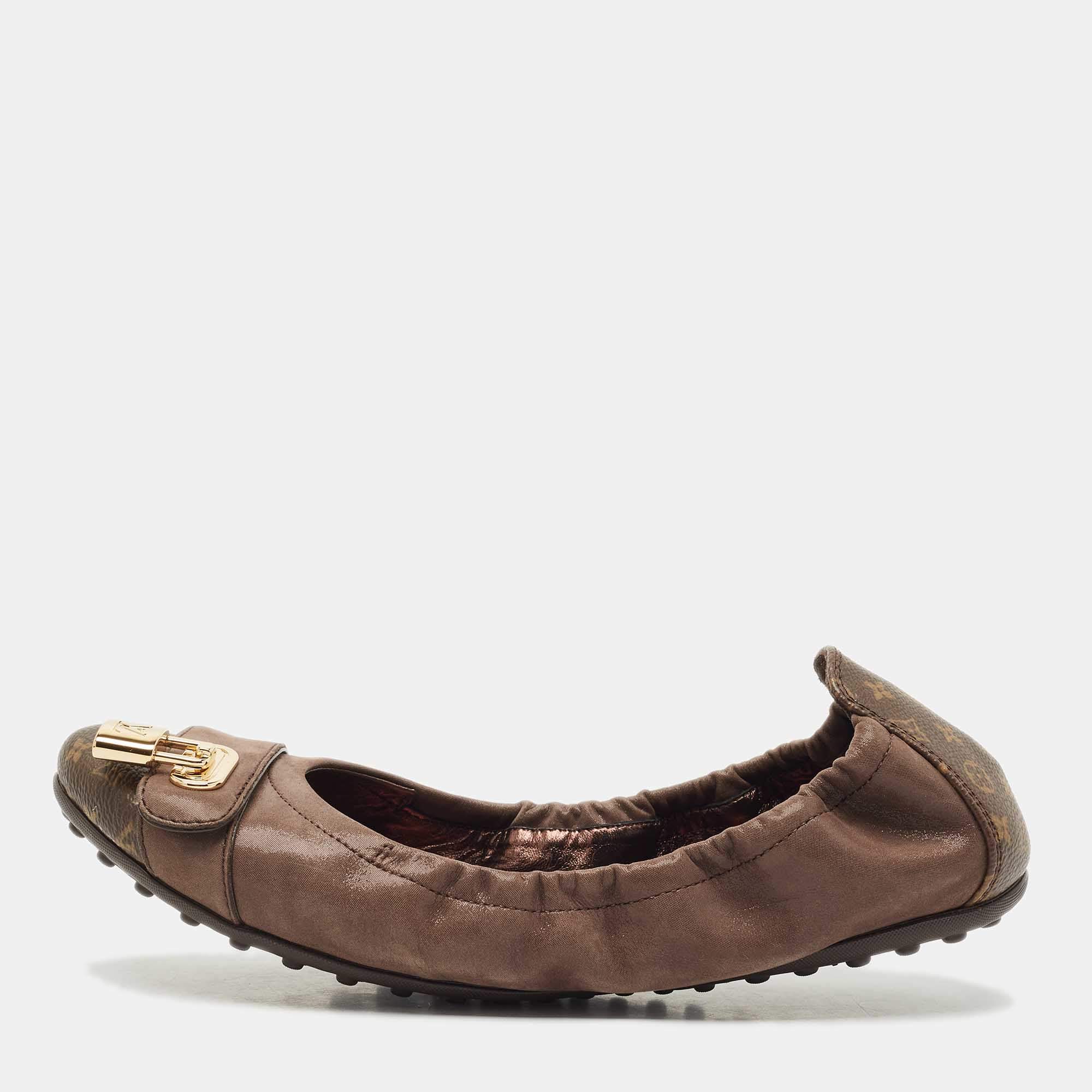 Louis Vuitton Brown Monogram Canvas and Shimmer Leather Lucky Ballet Flats Size 38