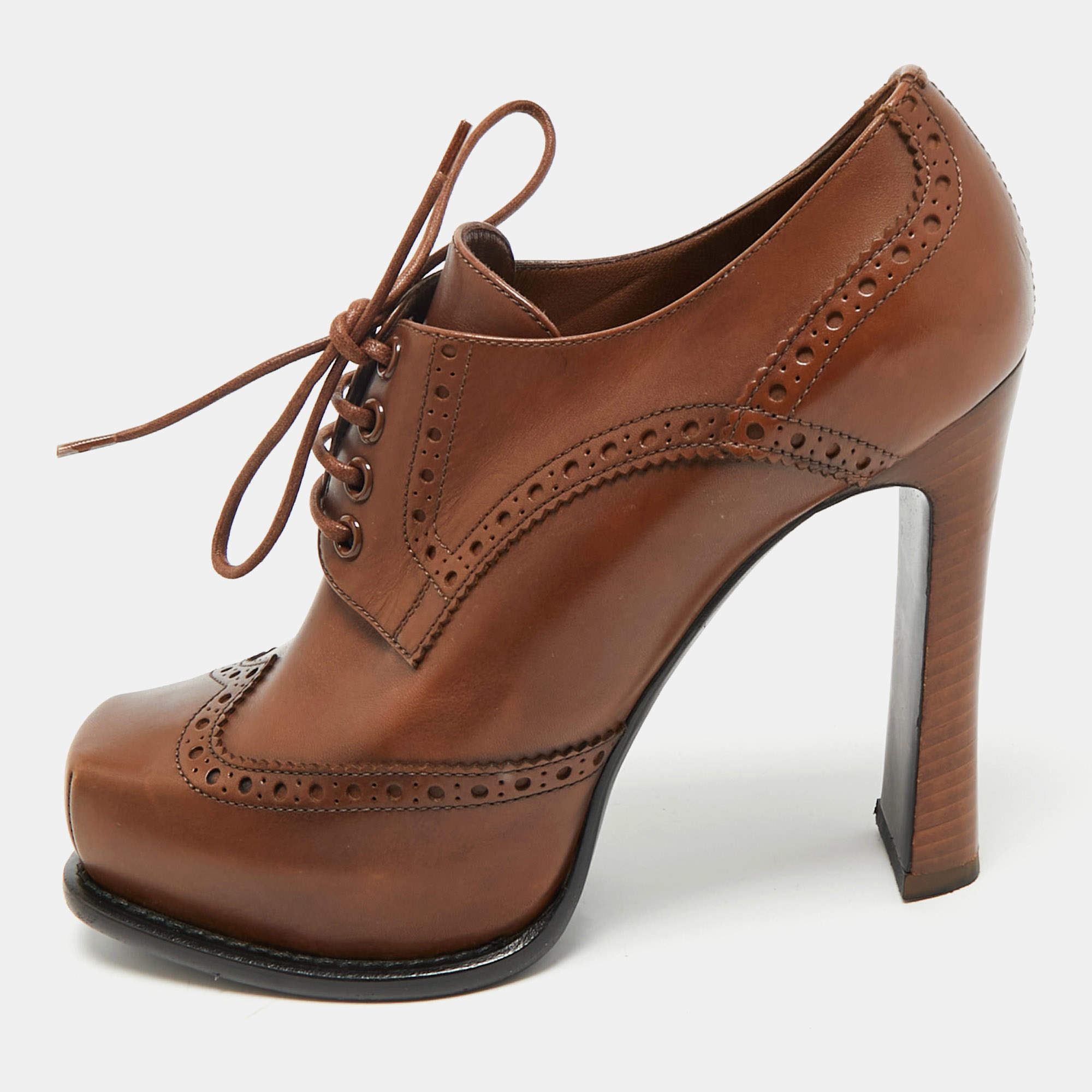 Louis Vuitton Brown Leather Oxford Platform Brogue Leather Booties Size 37.5
