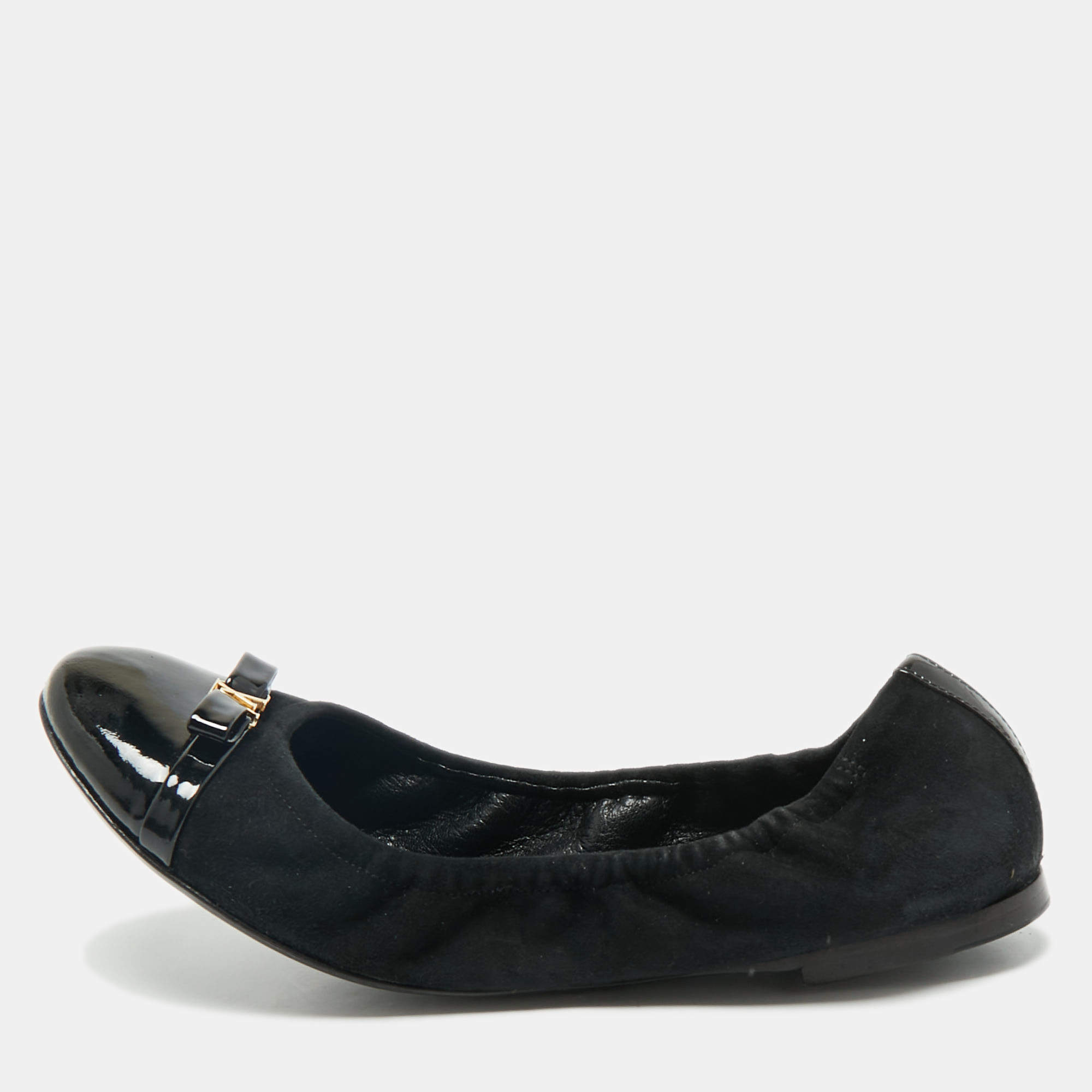 مملوكة مسبقًا Louis Vuitton Black Leather and Suede Elba Cap Toe Ballet Flats Size 38