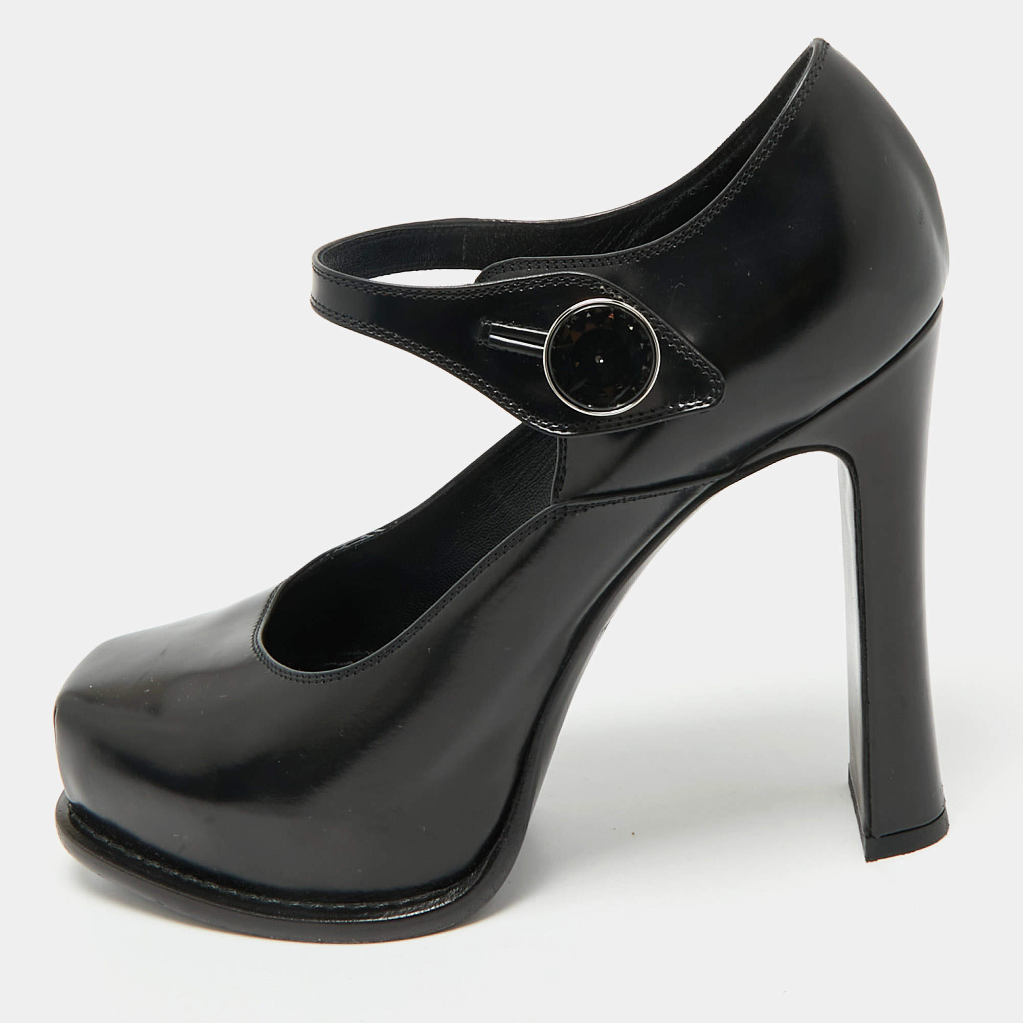 Pre Owned Louis Vuitton Black Leather Mary Jane Embellished Platform Pumps Size 37