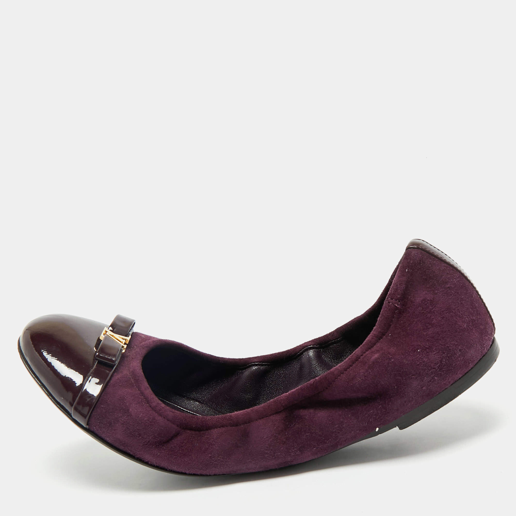 Pre Owned حذاء فلات باليه لوي فيتون إلبا غطاء مقدمة جلد وسويدي بنفسجي مقاس 37.5