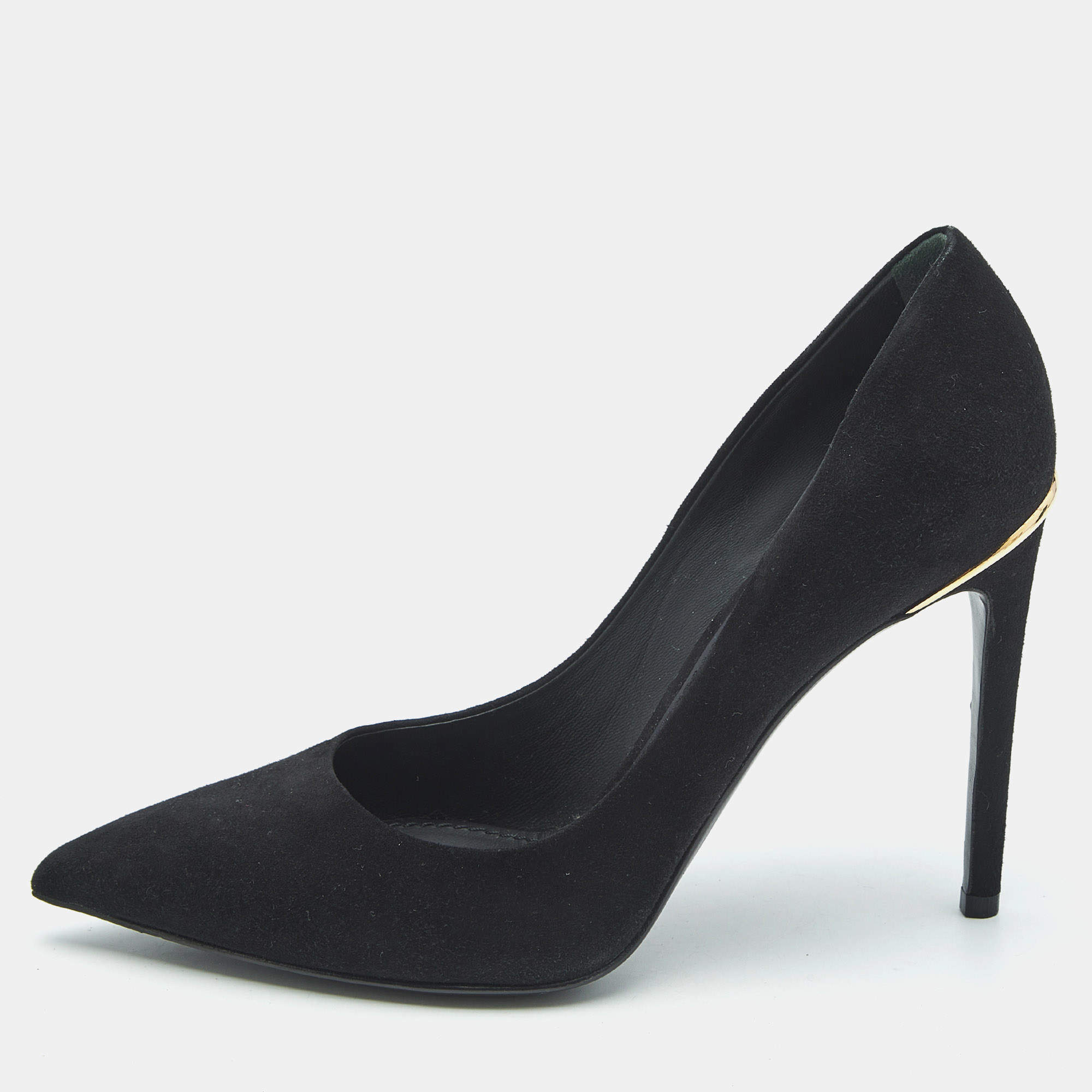 Pre Owned Louis Vuitton Black Suede Pointed Toe Pumps Size 37.5