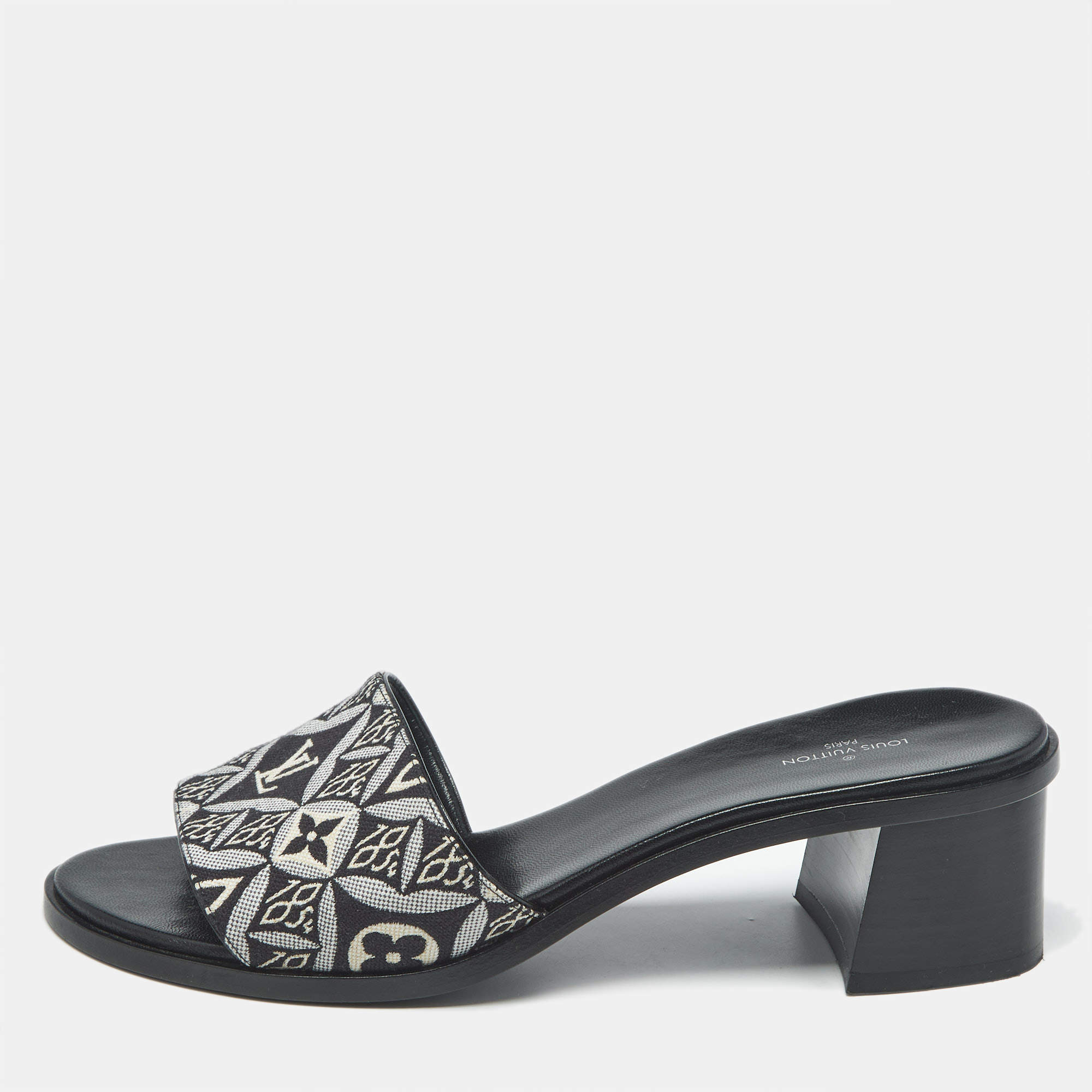 Pre Owned Louis Vuitton Black 1854 Canvas Slide Sandals Size 40