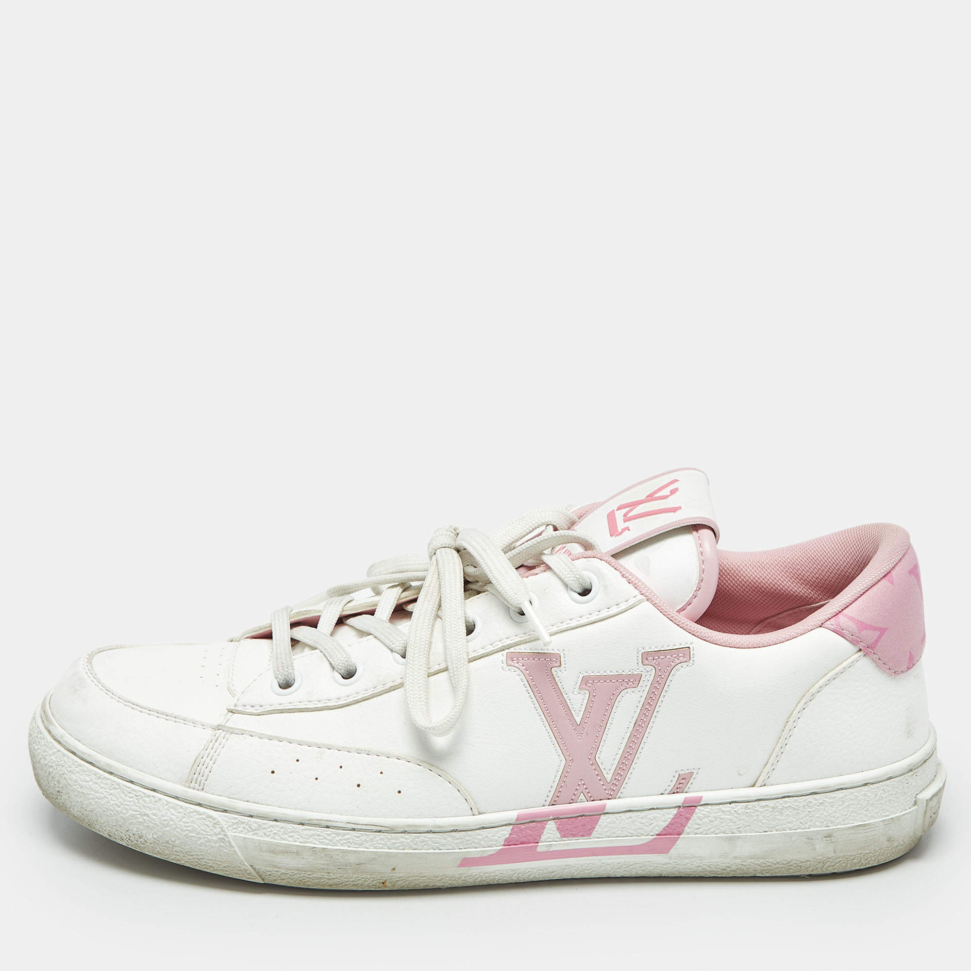Pre Owned Louis Vuitton White/Pink Leather Charlie Low Top Sneakers Size 40