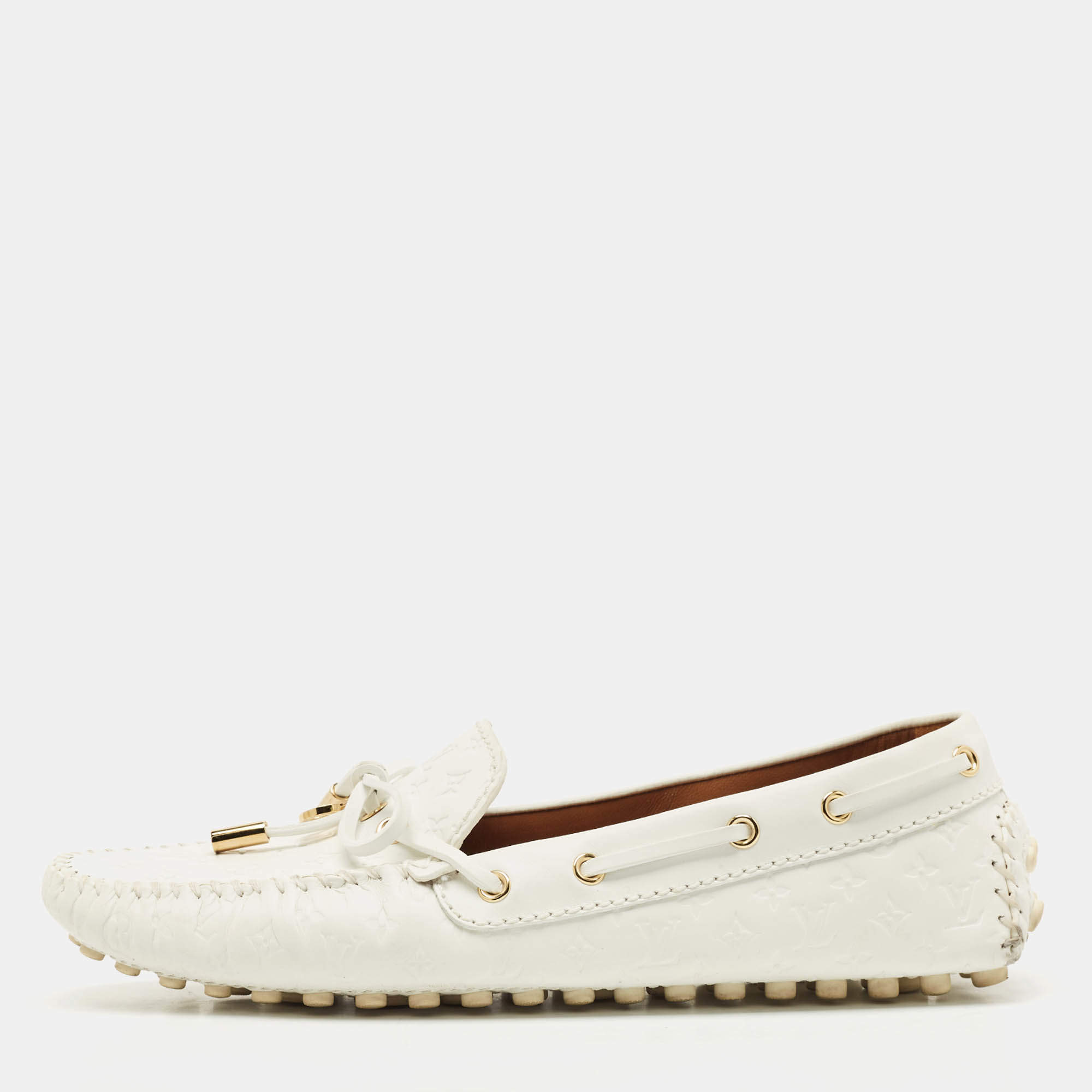 Pre Owned حذاء لوفرز لويس فويتون جلد إمبريانت أحادي اللون أبيض مقاس 38