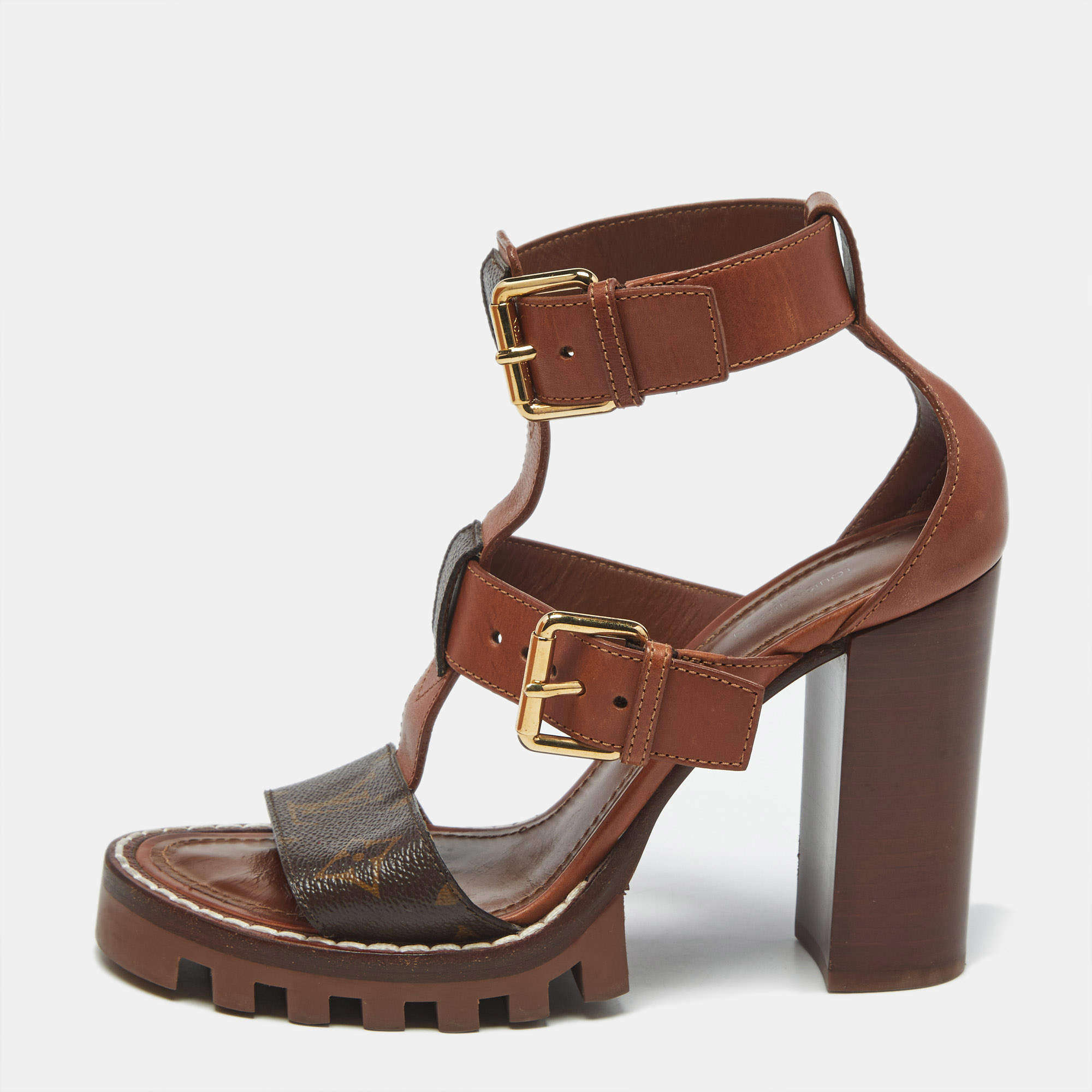 مملوكة مسبقًا صندل لوي فيتون ستار ترايل كانفاس مونوغرامي و جلد لامع أسود مقاس 35