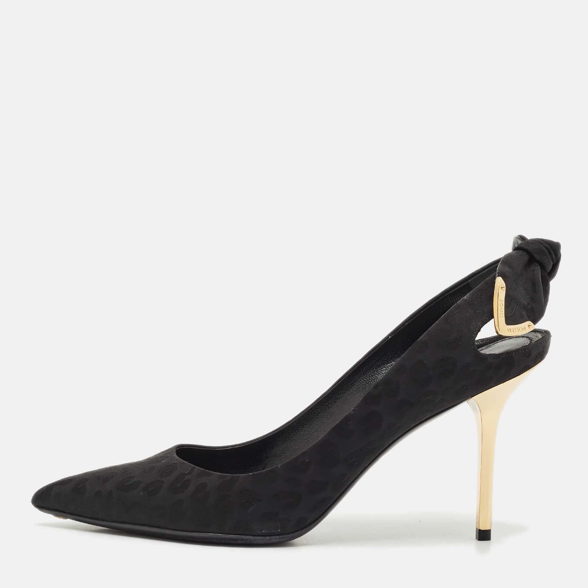 مملوكة مسبقًا Louis Vuitton Black Canvas Pointed Toe Slingback Pumps Size 37.5