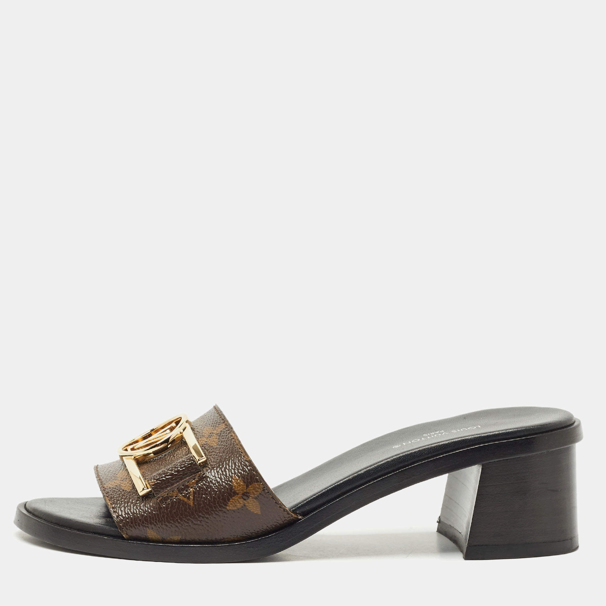 Pre Owned Louis Vuitton Brown Monogram Canvas Lock It Sandals Size 36
